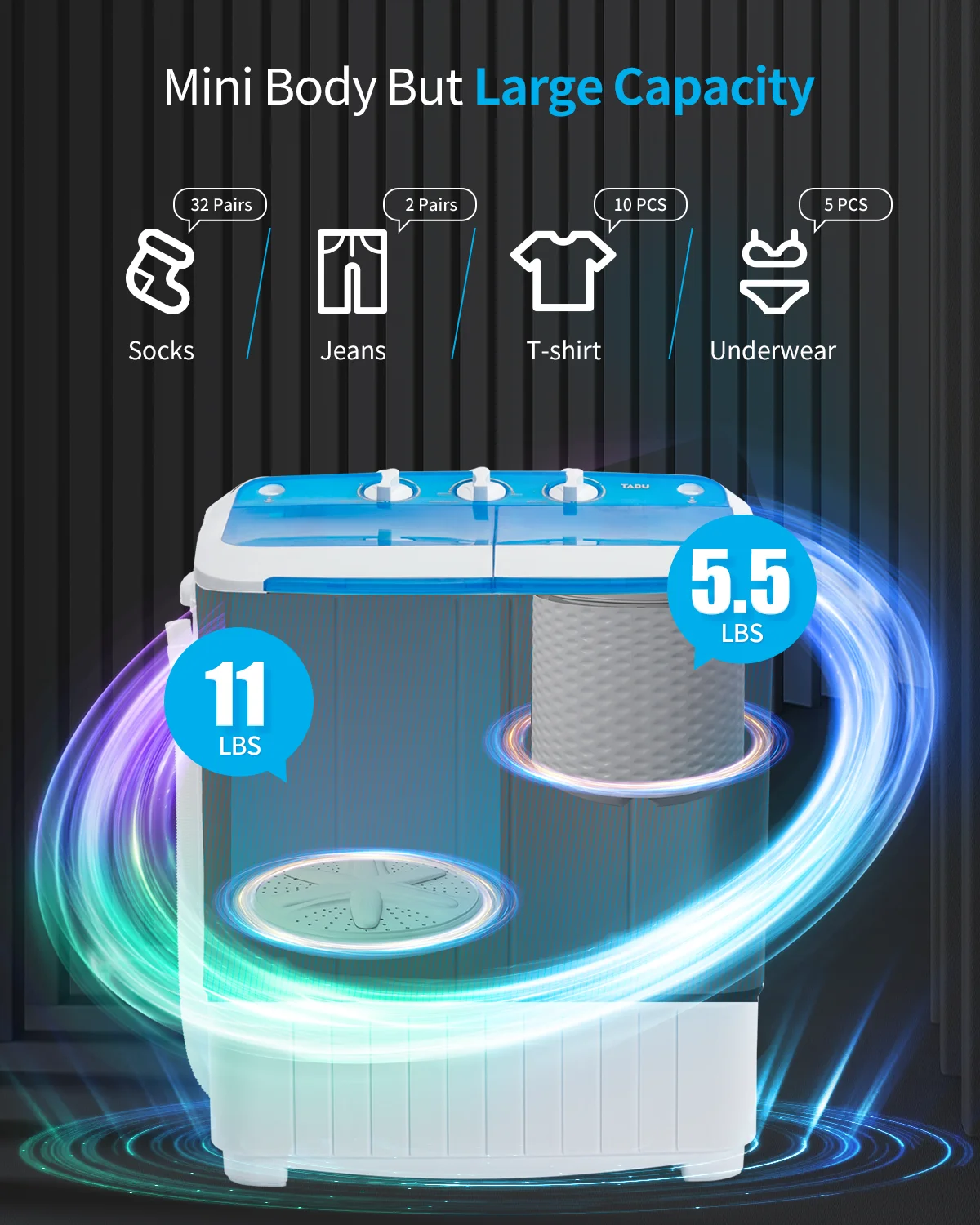 TABU 16.5lbs Portable Washing Machine,Electric Twin Tub Wash&Spin Combo,Semi-Automatic Washer,Gray - Image 11