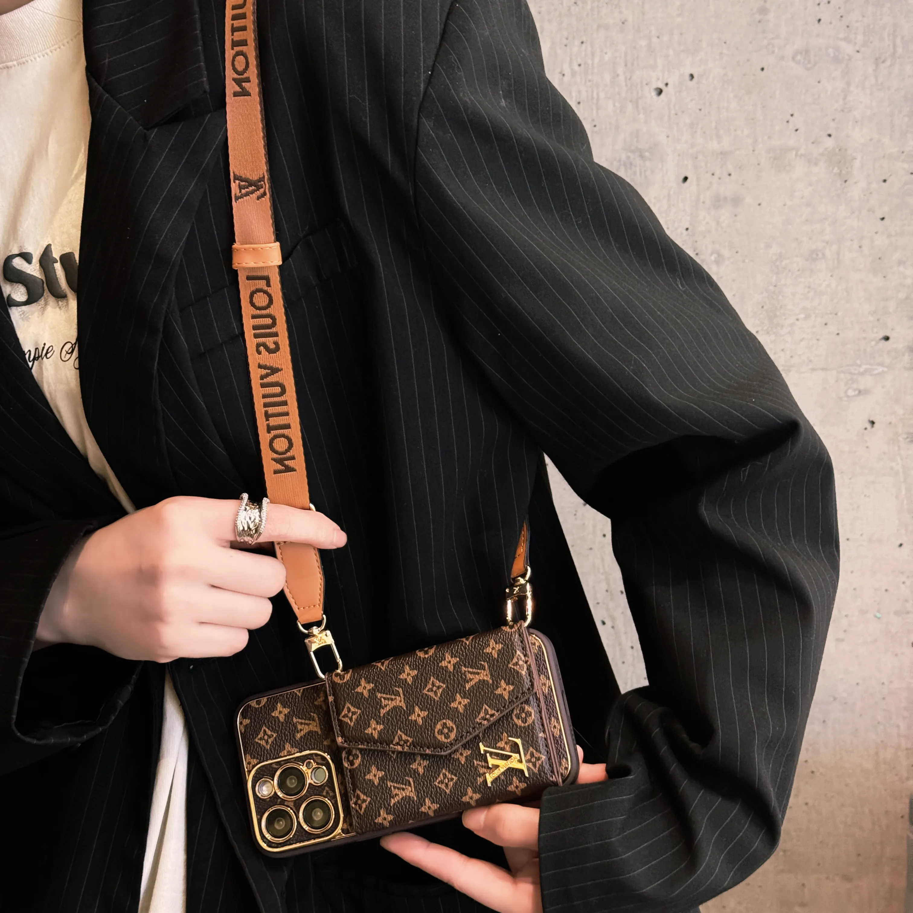 Advanced leather iPhone Case With Wallet And Strap Brown - Wholesale & Influencer