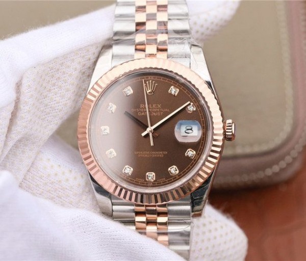 Replica Rolex DateJust 41mm 126331 RG Wrapped Brown Dial Diamonds Markers Bracelet A3235 - Elite Watch Atelier