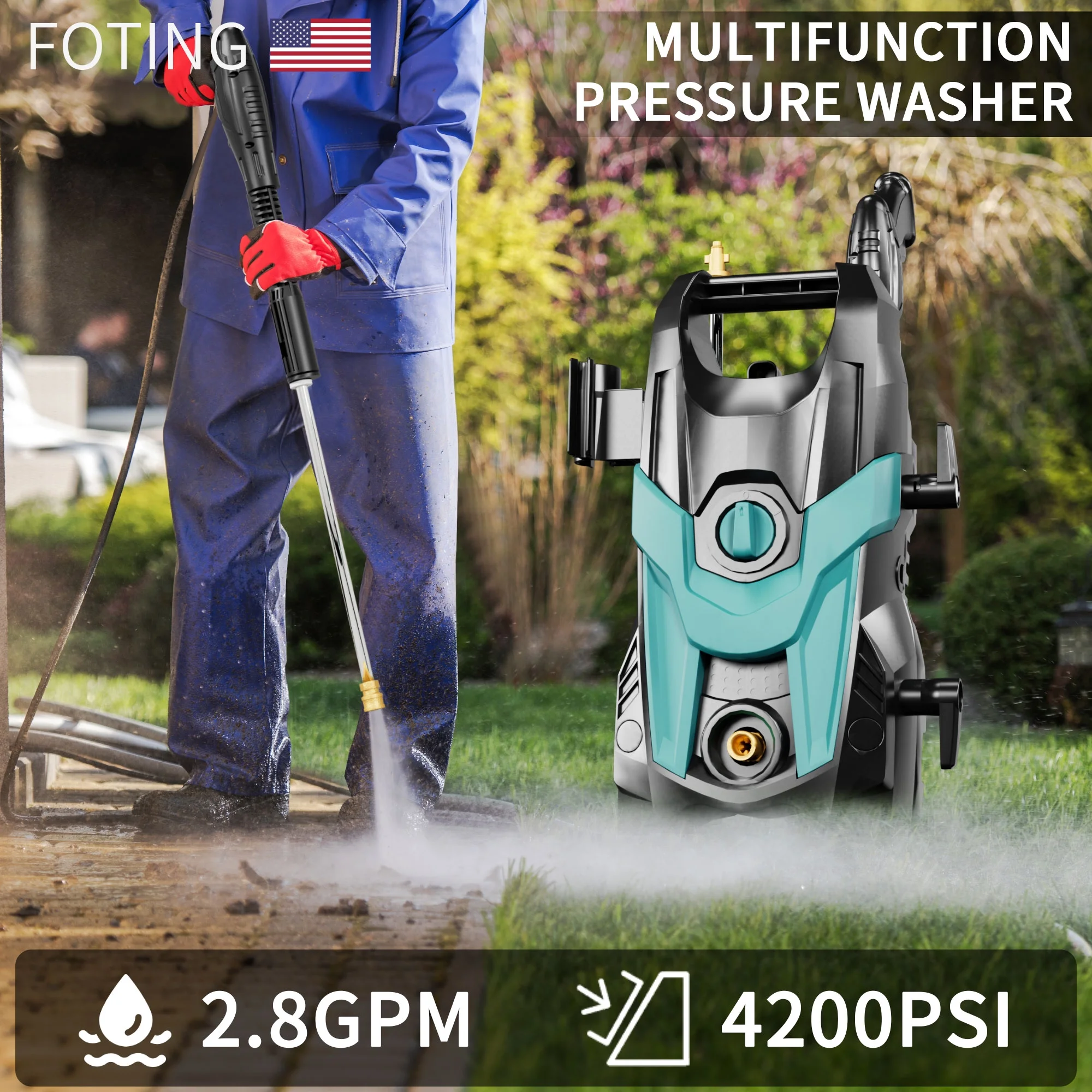Electric Pressure Washer, 4500 PSI 3.2 GPM Power Washer with 4 Quick Connect Nozzles, High Pressure Cleaning Machine with Foam Cannon for Cars/Fences/Driveways/Patios/Home Cleaning - Image 12