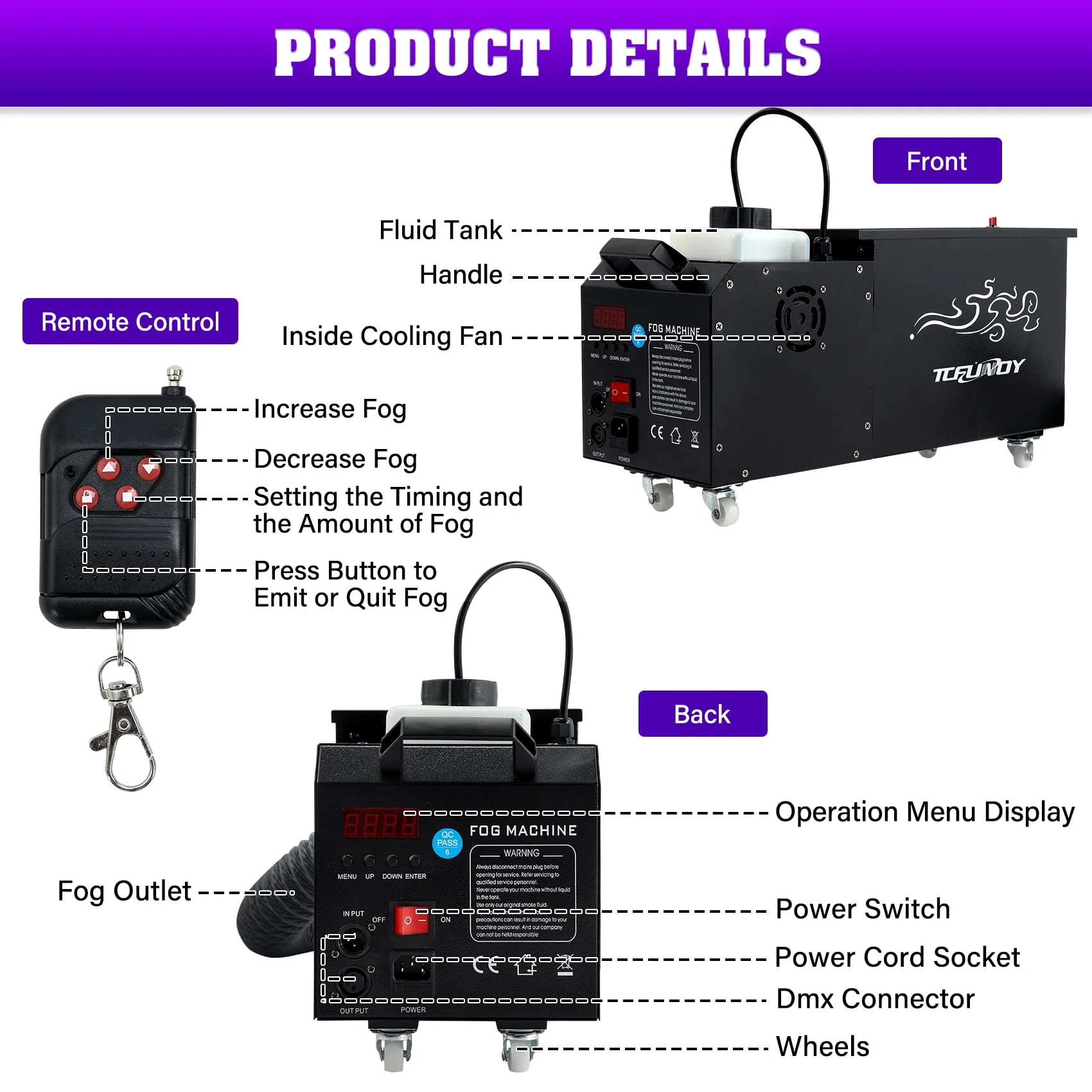 TCFUNDY 1500W Low Lying Fog Machine, Dry-Ice Effect Fogger w/ Tube, Ground Smoke Machine w/ DMX & Wireless Remote Control, Ideal Atmosphere Maker for Halloween, Parties, Weddings and Stage - Image 10 TCFUNDY 1500W Low Lying Fog Machine, Dry-Ice Effect Fogger w/ Tube, Ground Smoke Machine w/ DMX & Wireless Remote Control, Ideal Atmosphere Maker for Halloween, Parties, Weddings and Stage - Image 10