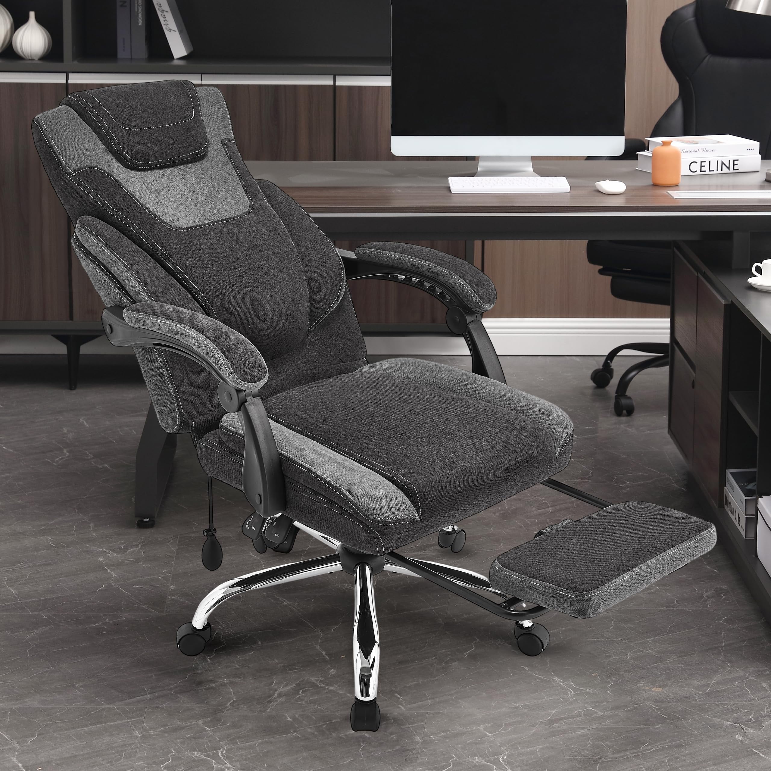 JONPONY Big and Tall Office Chair 400lbs, Executive Reclining Office Chairs with Footrest, High Back Home Office Chair Thick Padded Armrests, Ergonomic Adjustable Lumbar Support, PinkWhite - Image 32