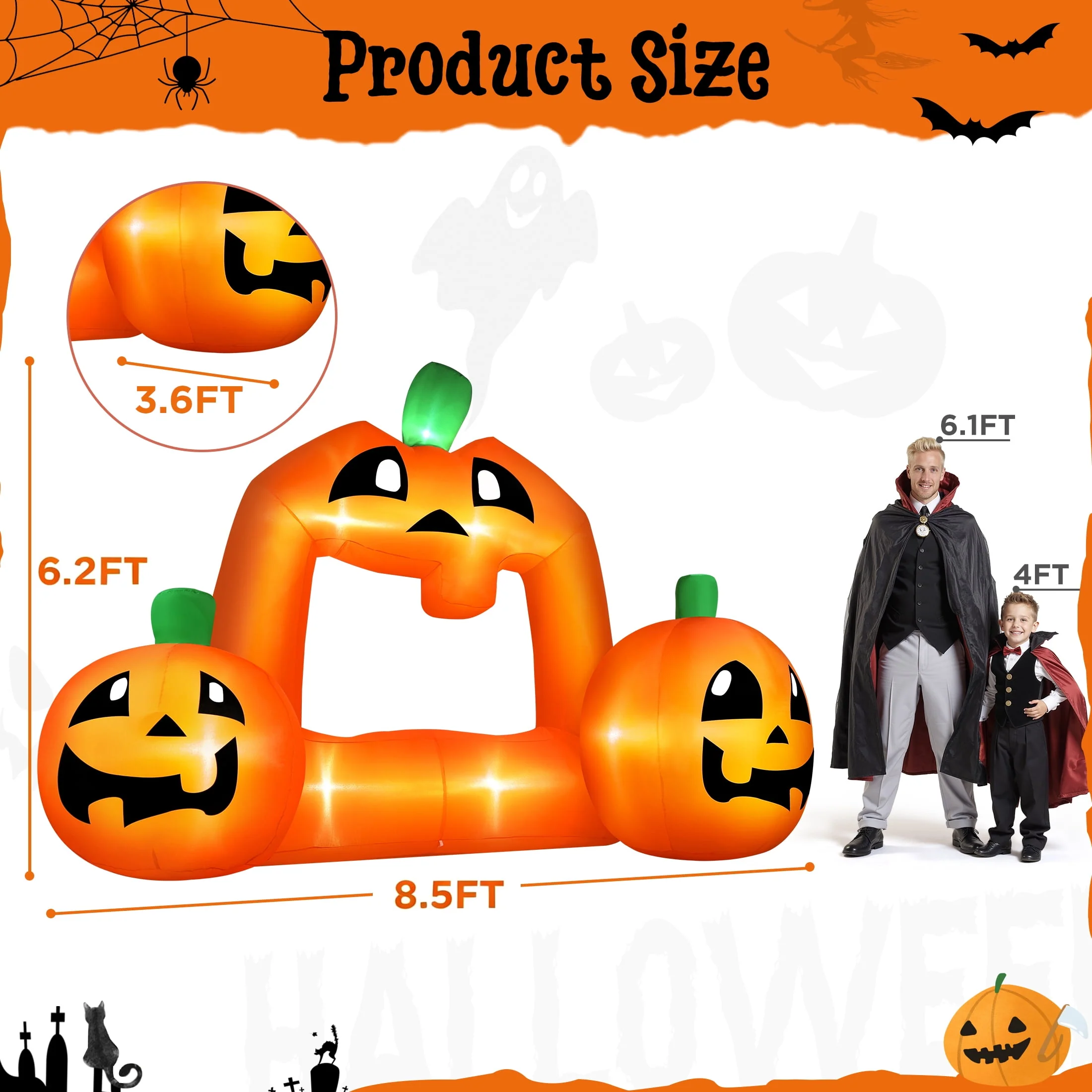 Firstness 8.5FT Halloween Inflatable,Pumpkin Photo with Lights for Party Yard Decorations - Image 10 Firstness 8.5FT Halloween Inflatable,Pumpkin Photo with Lights for Party Yard Decorations - Image 10