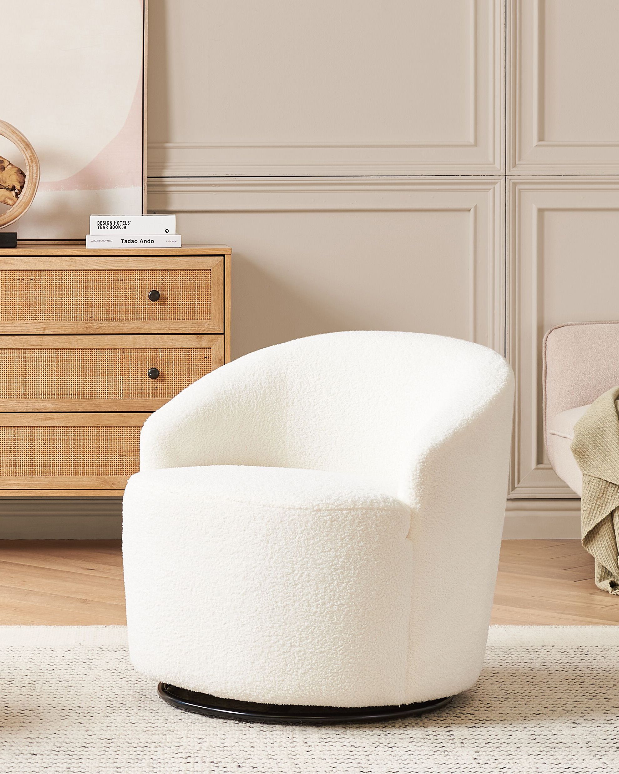 Swivel Armchair DAVIK Boucle Off-White