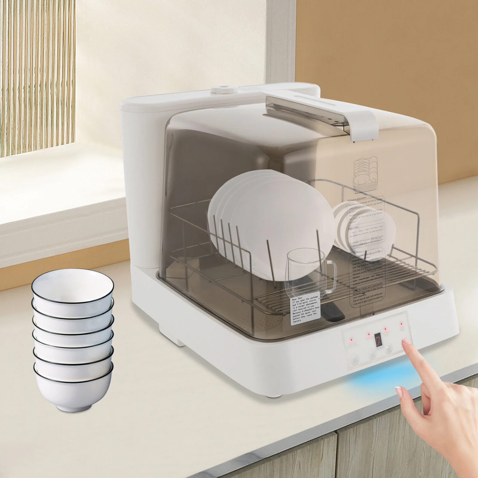 Portable Mini Dishwasher Countertop Dish Washing Machine with Washing Programs