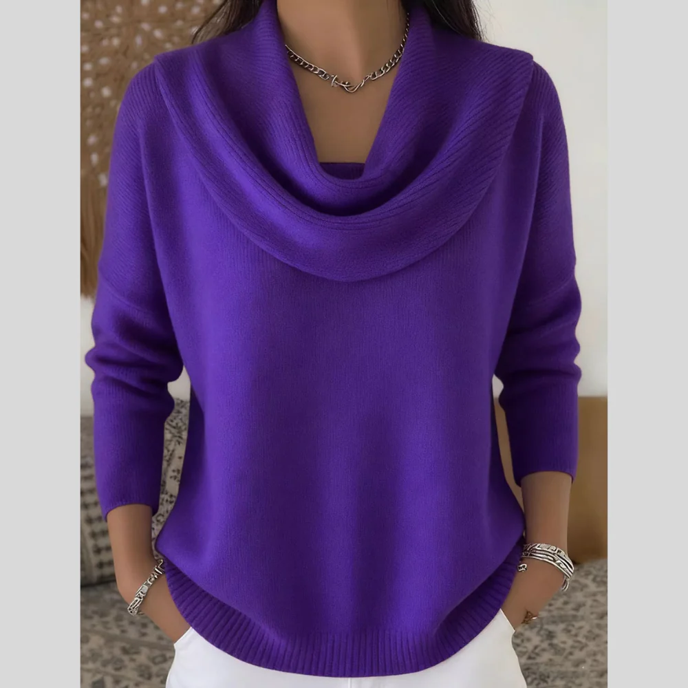 Drape Neck Long Sleeve Knit Top - ZKZOOK