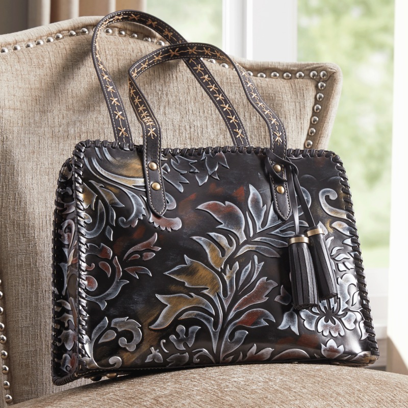 M.C. Handbags Nadi Embossed Leather Satchel - MIDNIGHT VELVET CATALOG