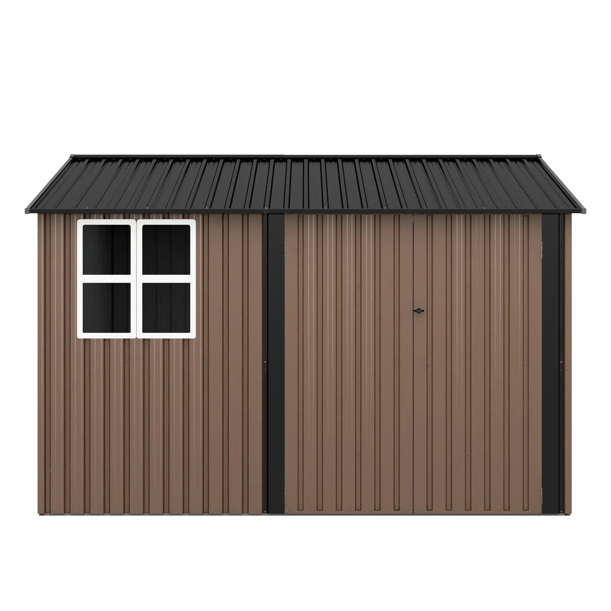 JAXPETY 10 x 10 ft Outdoor Metal Storage Shed With Window And Lockable Door - Brown - Image 15 JAXPETY 10 x 10 ft Outdoor Metal Storage Shed With Window And Lockable Door - Brown - Image 15