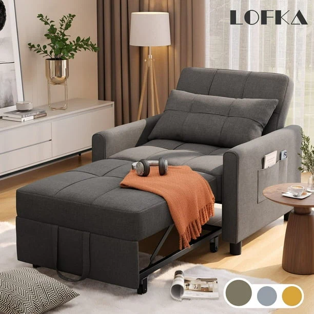 Lofka Chair Bed, Convertible Sofa Bed Couch Recliner Single Bed for Living Room/Office/Bedroom, Light Gray - Image 2