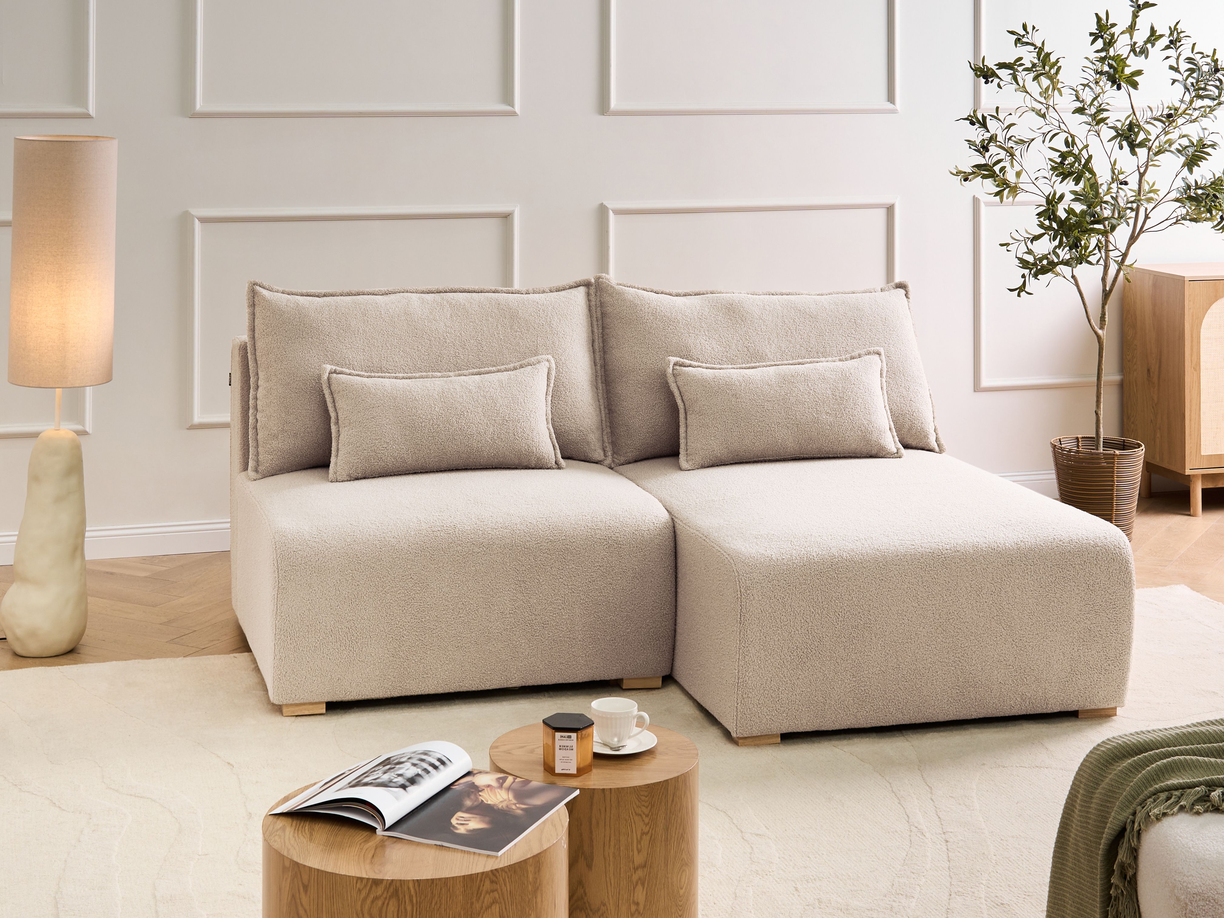 Modular Corner Sofa NERBO Boucle Beige Left Hand