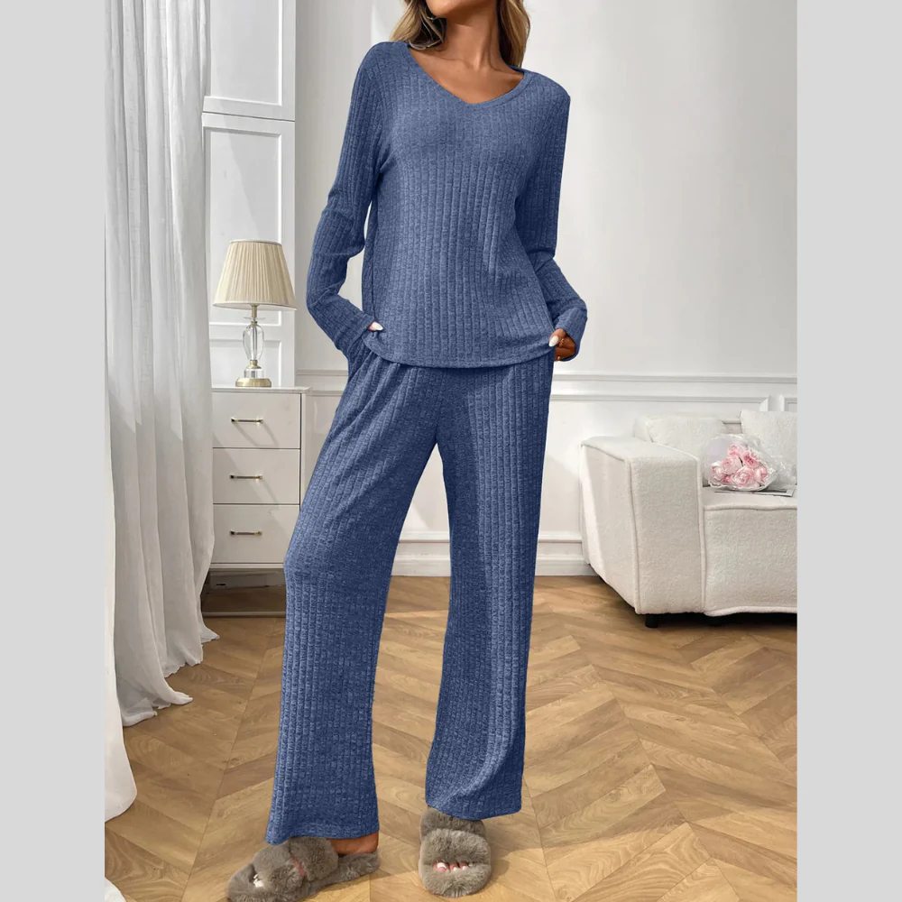 Ribbed Long Sleeve Top and Pants Lounge Set - ZKZOOK