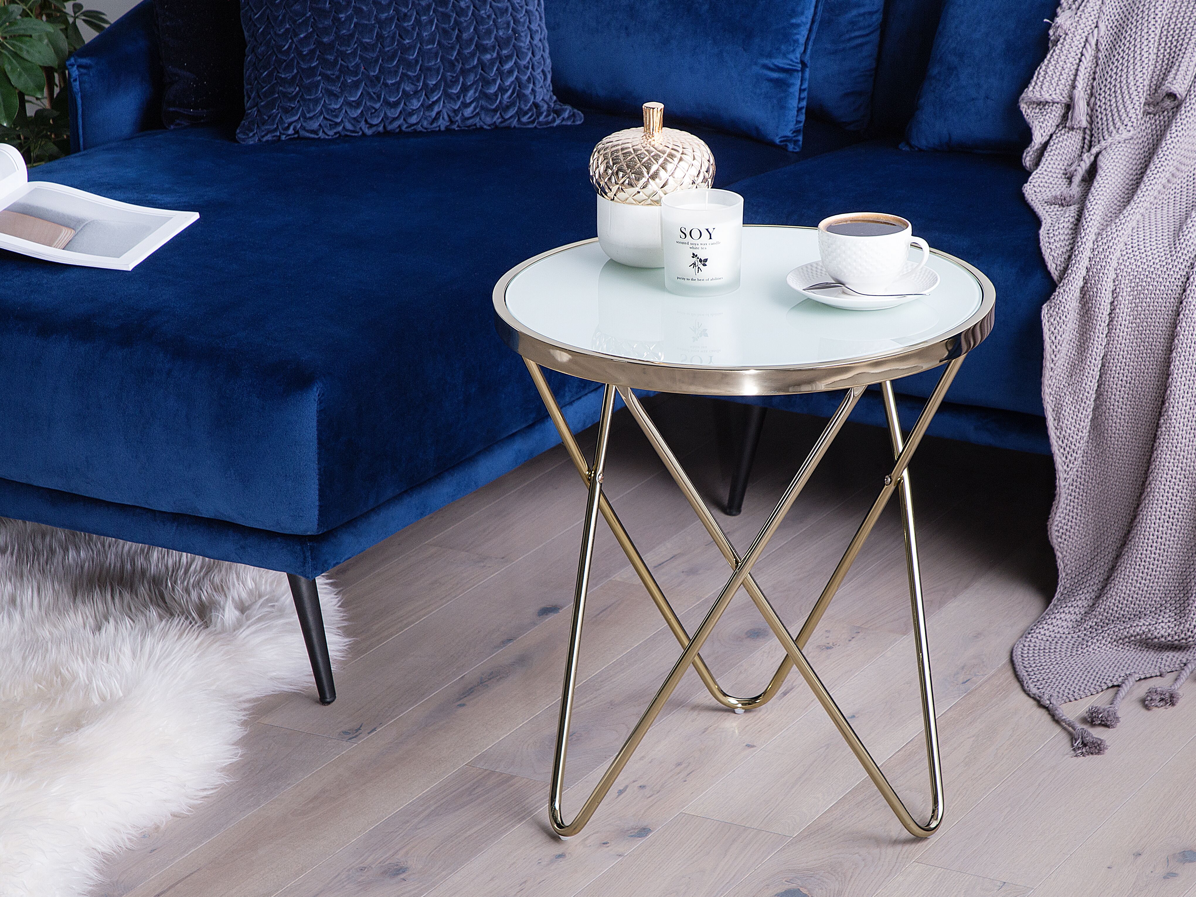Side Table MERIDIAN Tempered Glass Gold