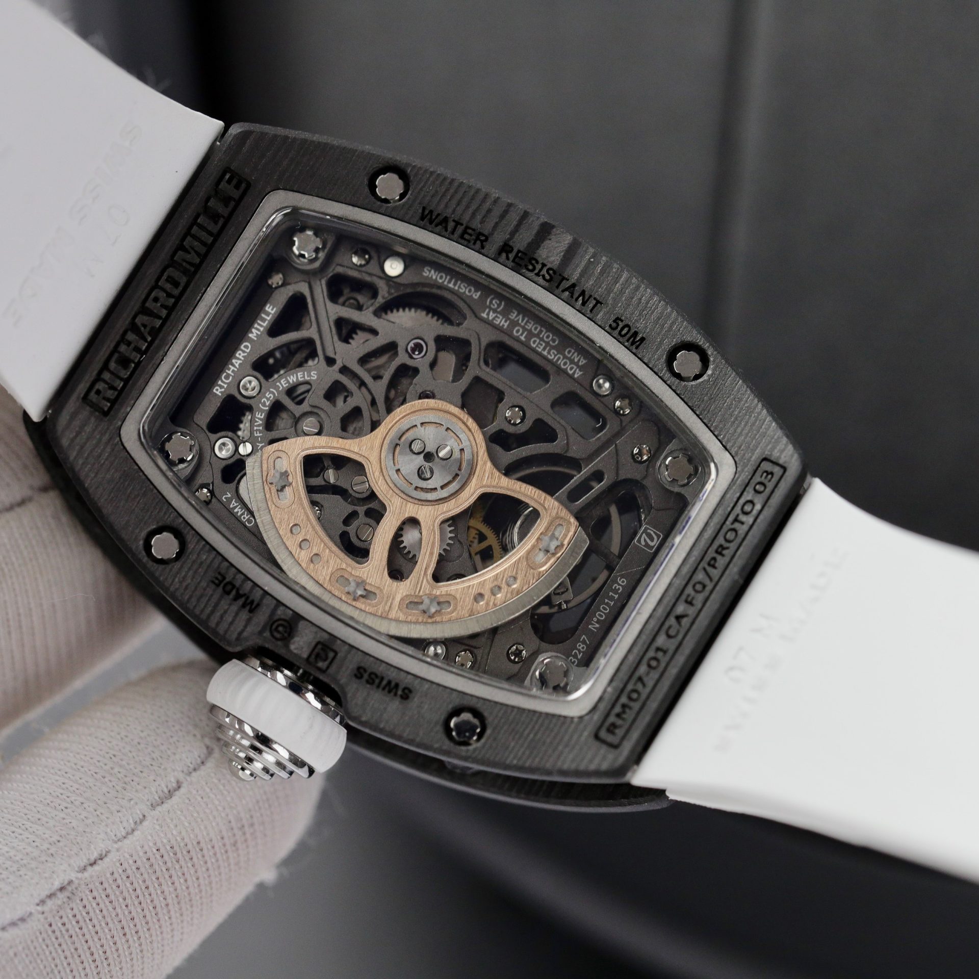Richard Mille Replica 1:1 Watch RM07 Carbon White Rubber Strap Best Quality 36mm - Top club
