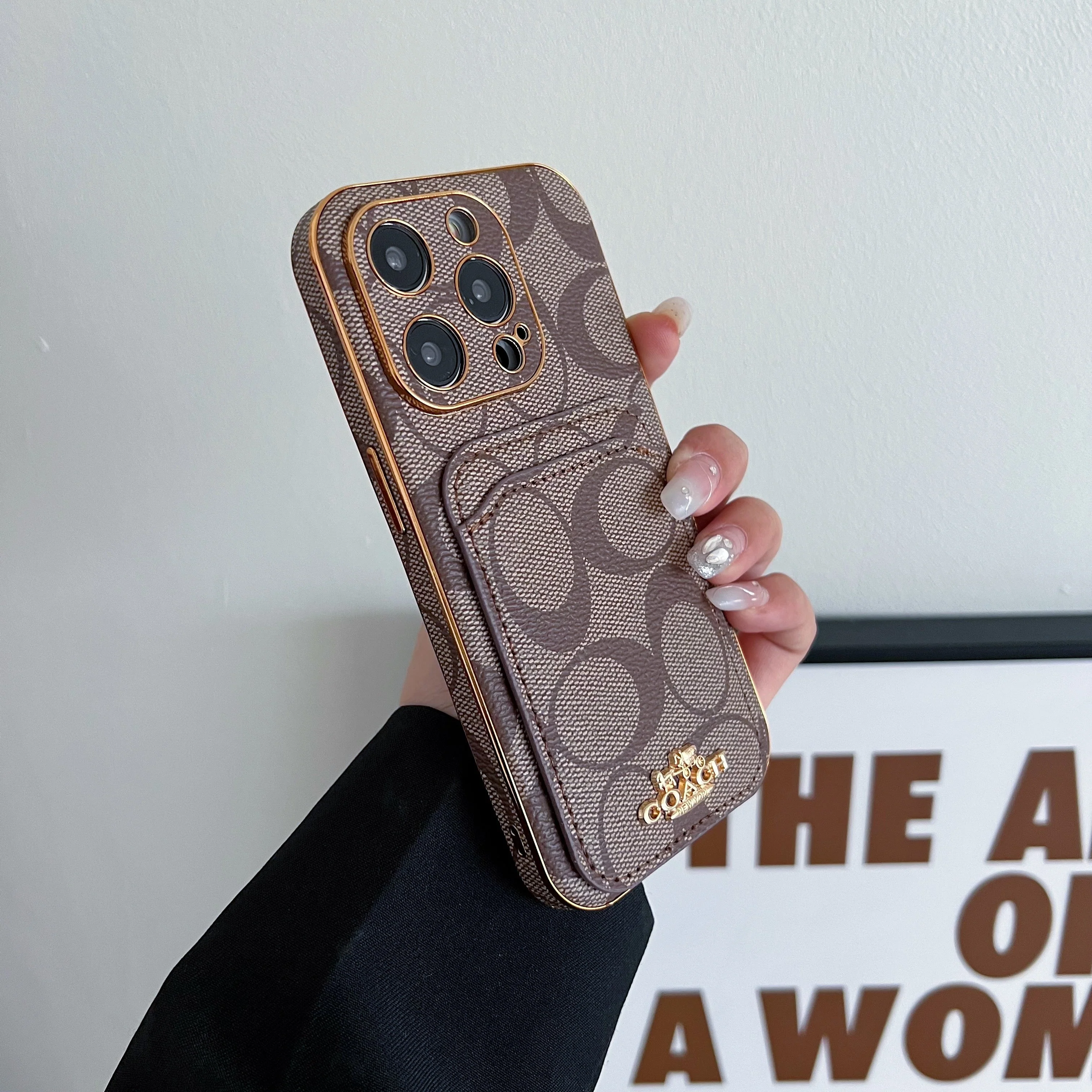 Coach iPhone Case With Card Holder  Coffee  -KB241651 - Wholesale & Influencer