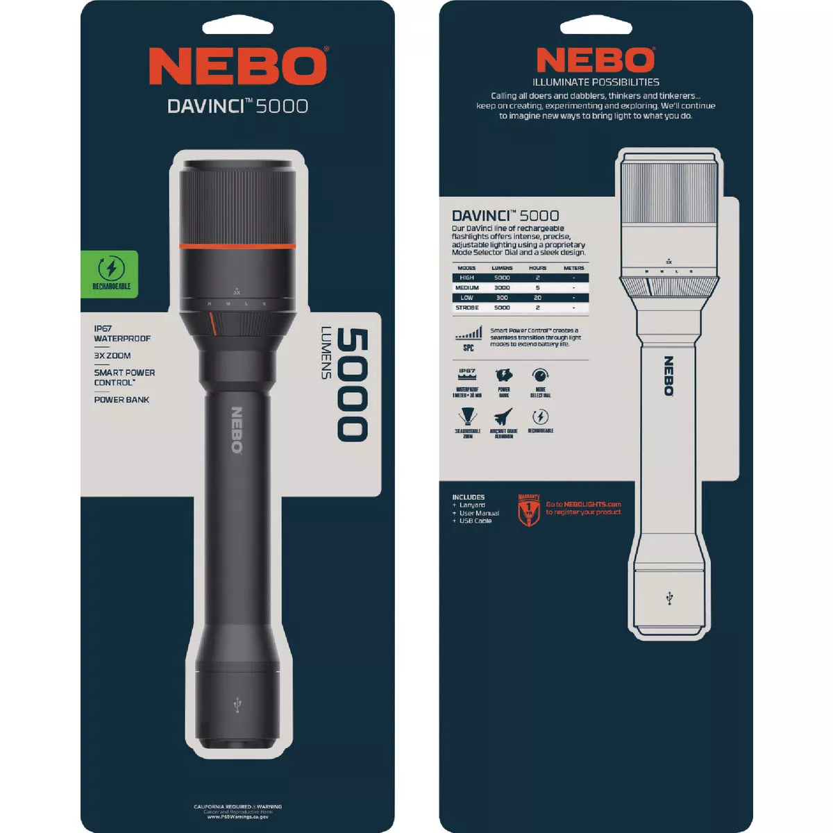 Nebo DaVinci LED Rechargeable Flashlight with Power Bank