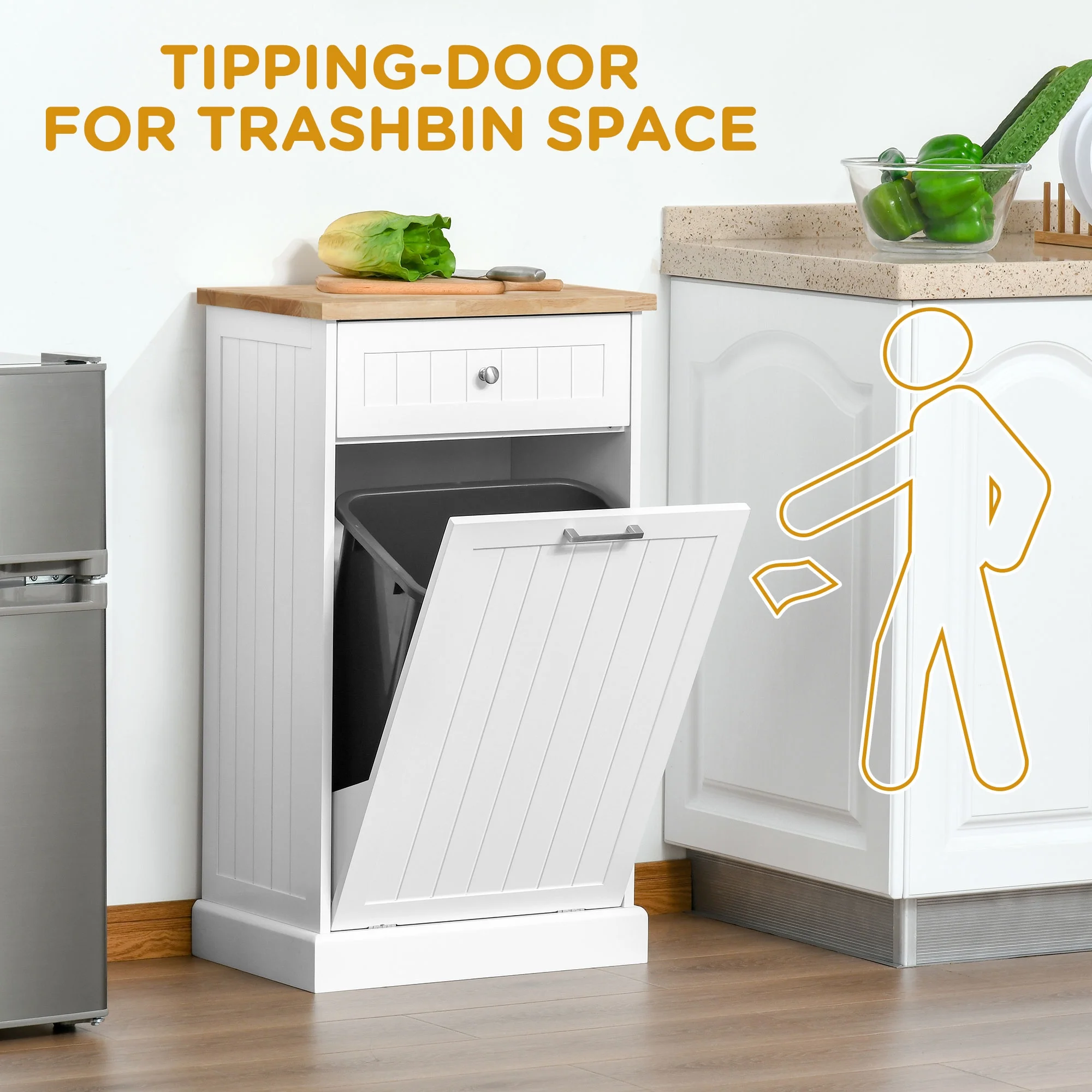 HOMCOM Kitchen Tilt Out Trash Bin Cabinet, Free Standing Recycling Cabinet - Image 14