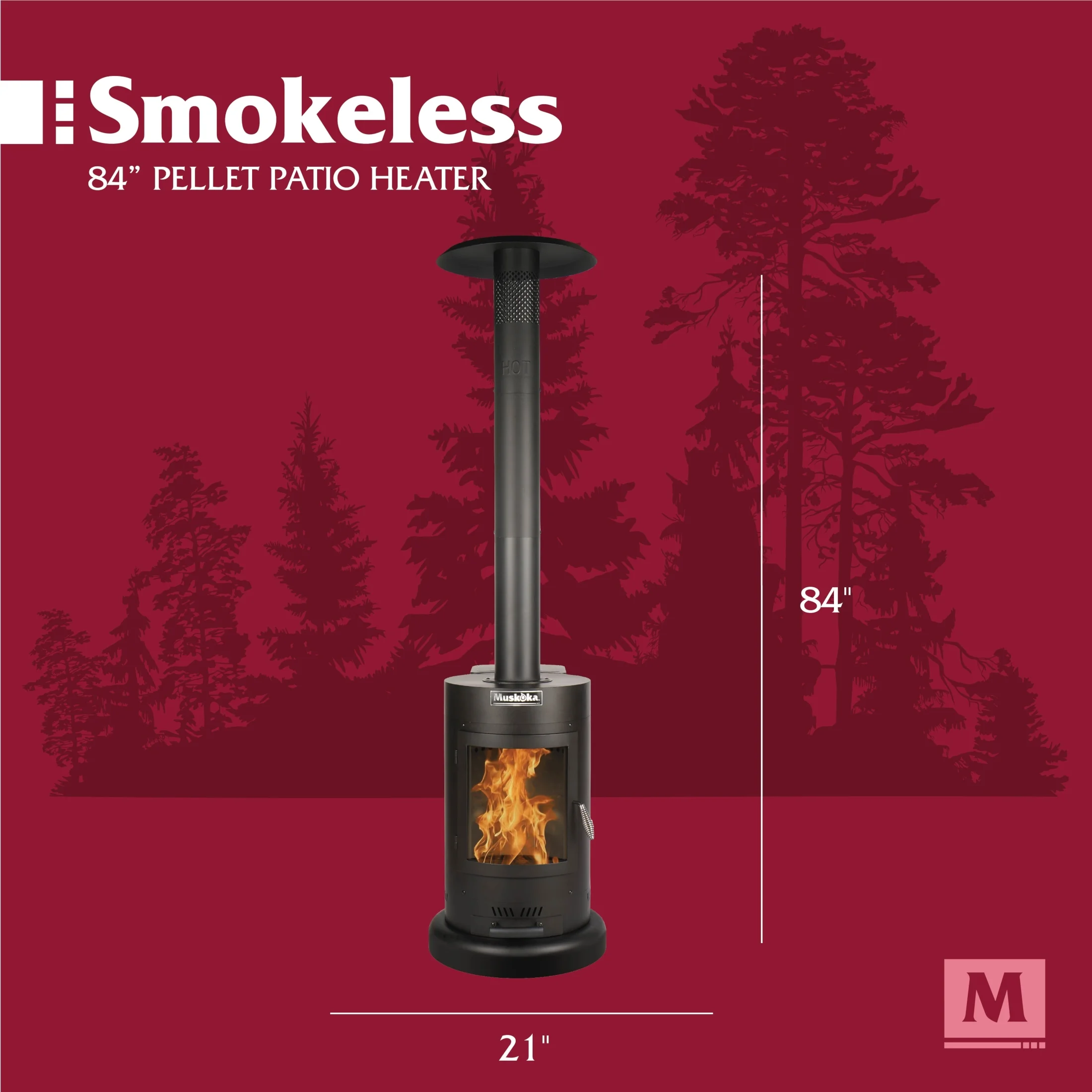 Muskoka 84" High 75,000 BTU Black Steel Wood Pellet Patio Heater - Image 11