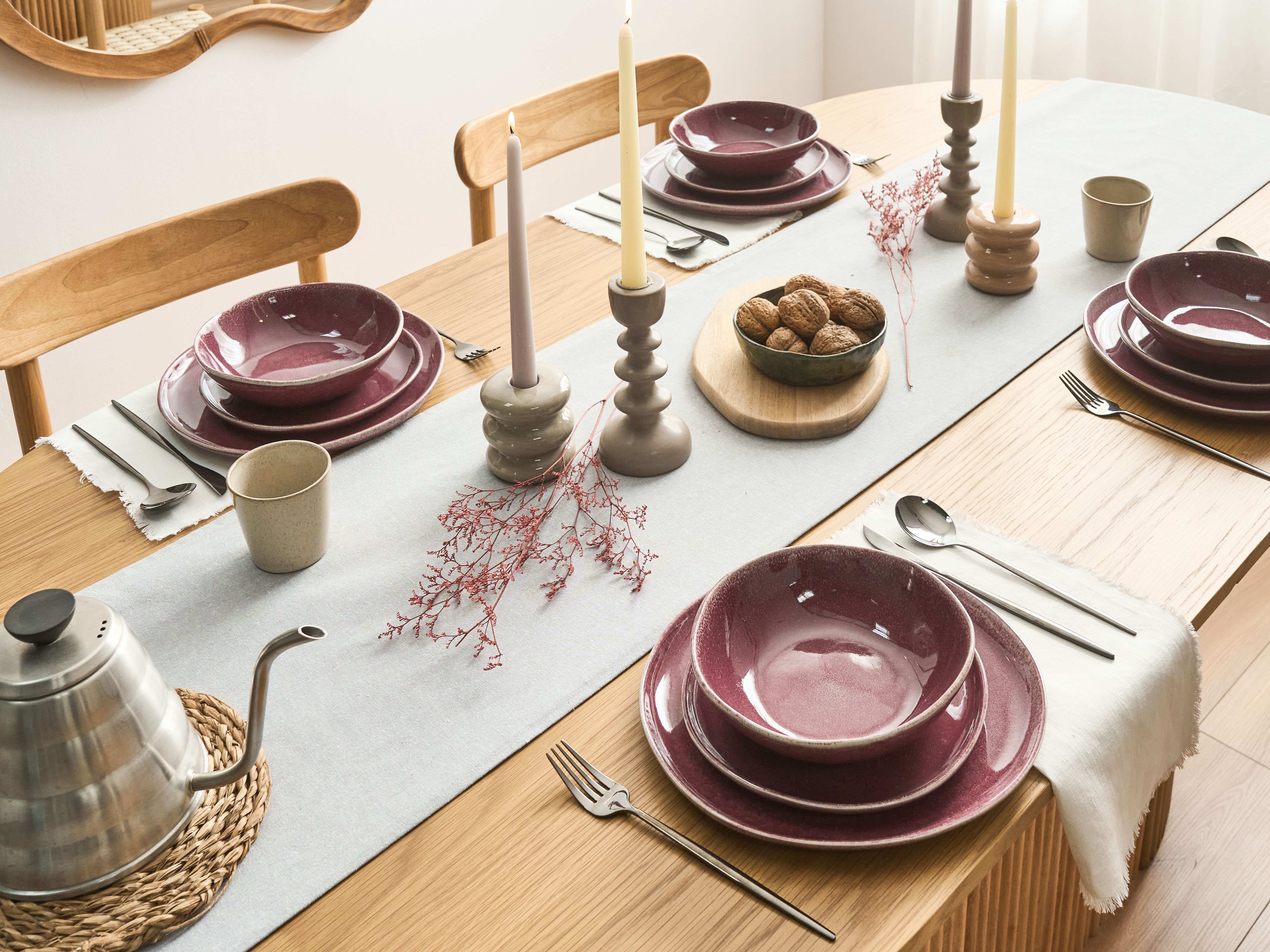 Set of 24 Dinnerware HOPS Stoneware Burgundy