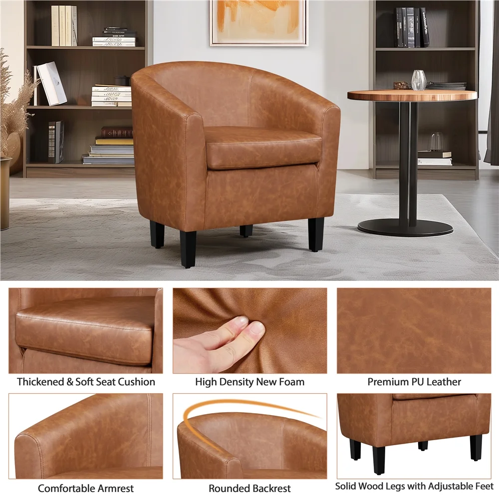 Renwick Faux Leather Barrel Accent Chair for Living Room, Set of 2, Black - Image 53