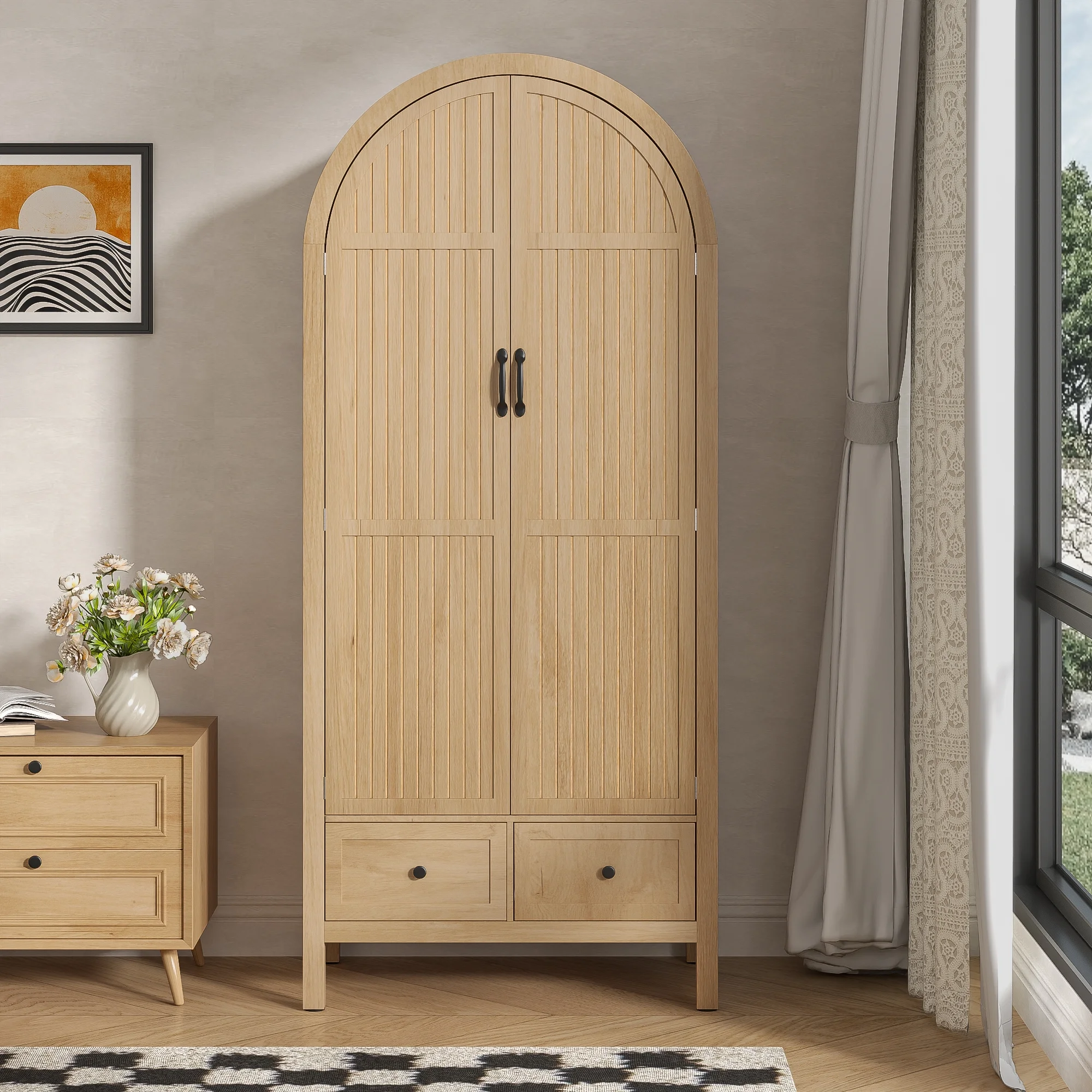 Armoire Wardrobe Closet, Bedroom Armoire with Drawers, Wood Wardrobe Storage Cabinets - Image 2
