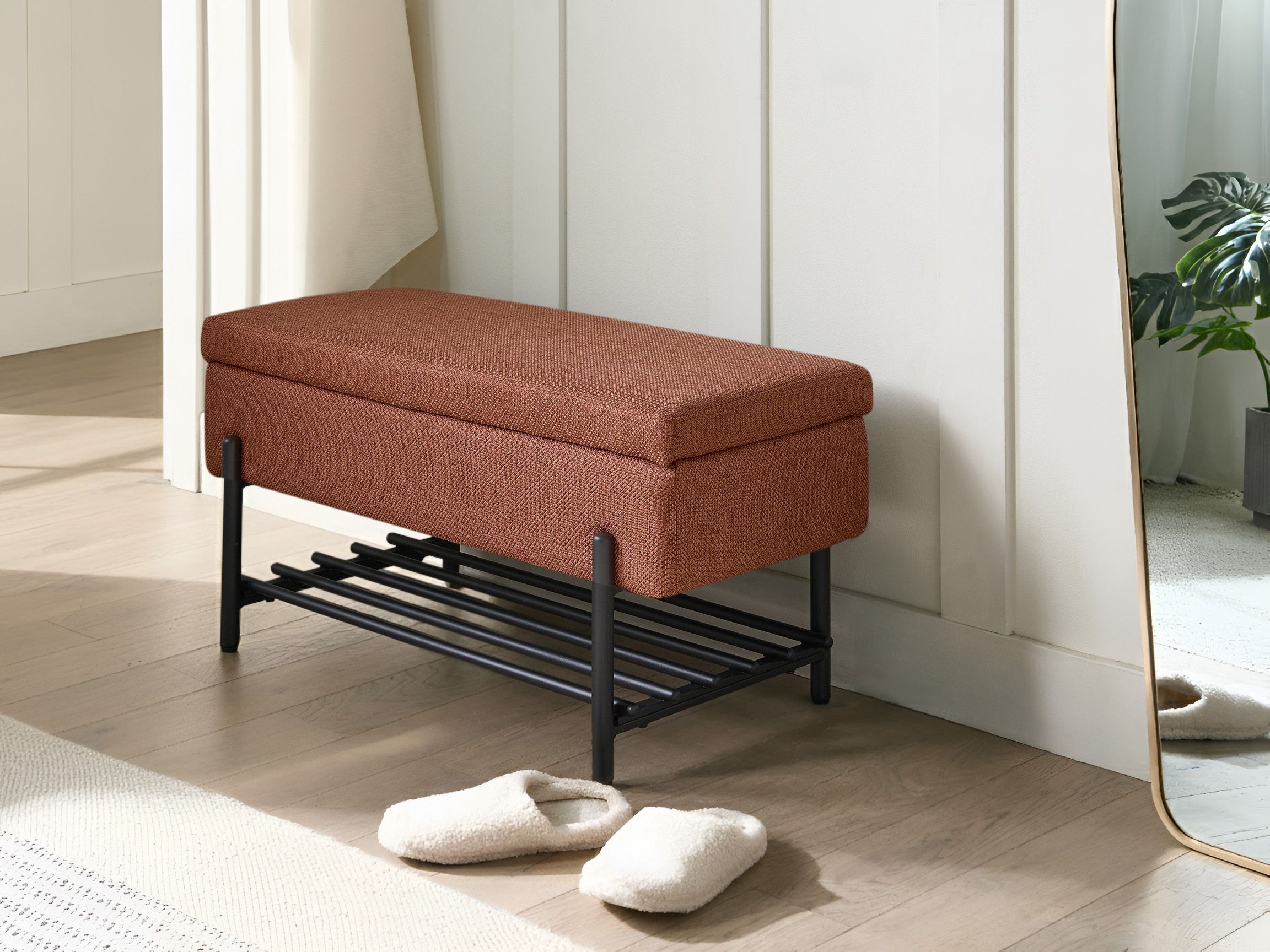 Shoe Bench SOLVANG Fabric Golden Brown