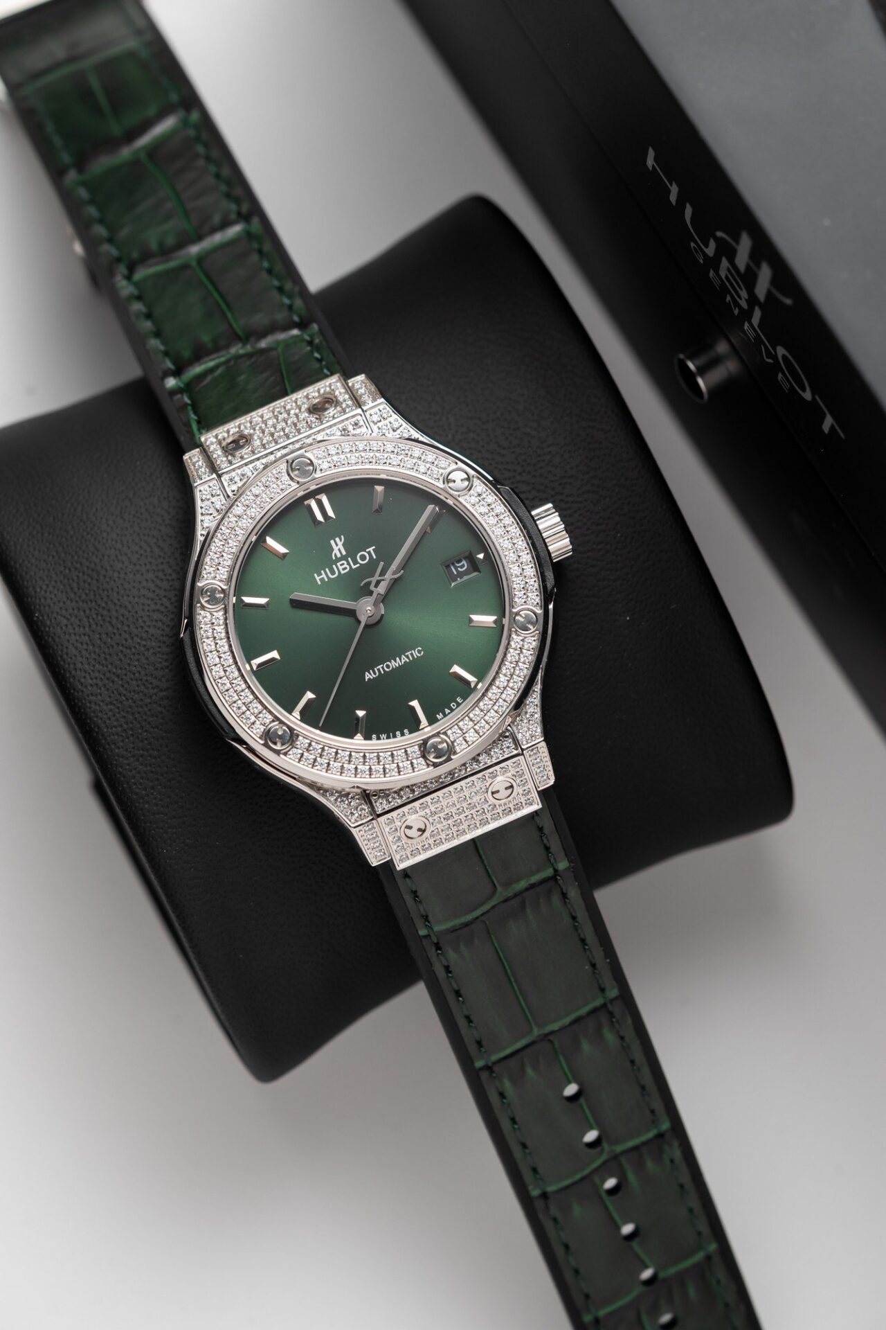 Hublot Classic Fusion Titanium Green Full Diamond Replica Watch 38mm - Top club