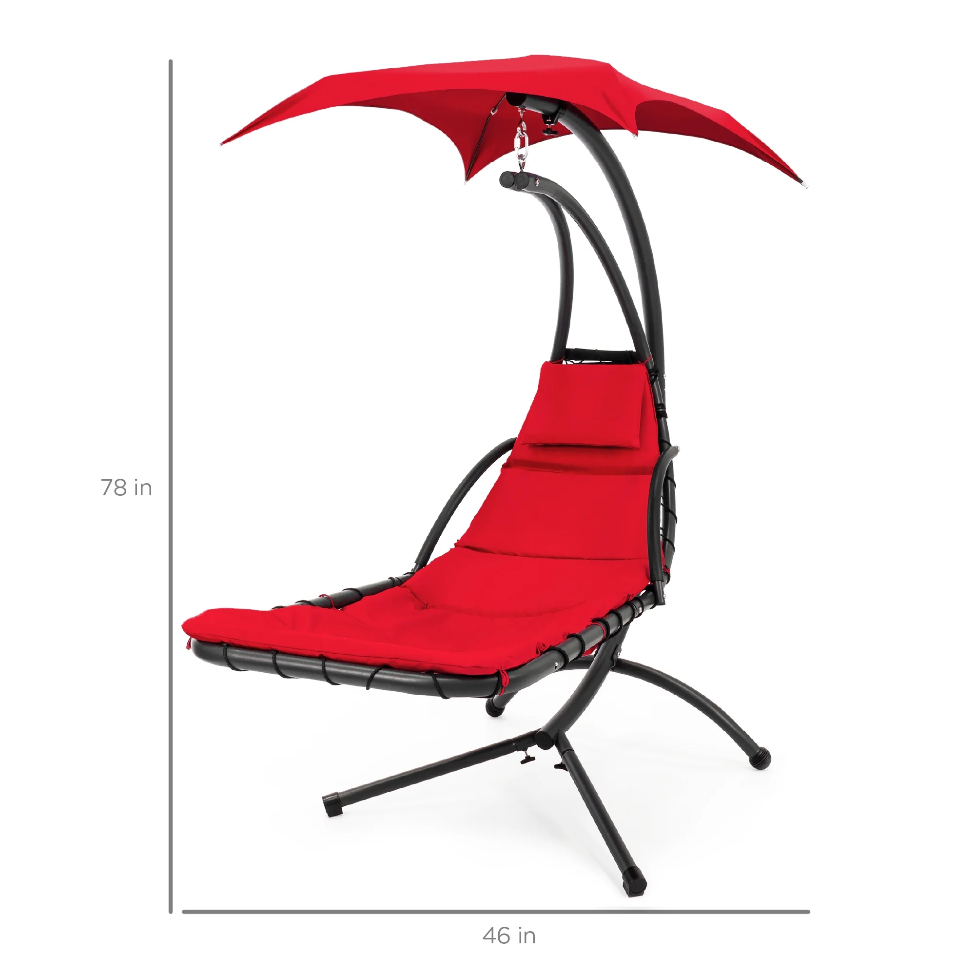 Best Choice Products Hanging Curved Chaise Lounge Chair Swing for Backyard, Patio w/ Pillow, Shade, Stand - Teal - Image 127