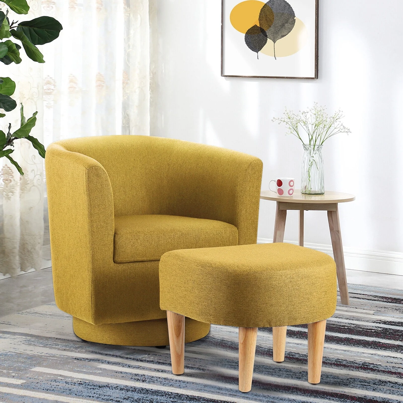 Lohoms Accent Arm Chair With Ottoman Set, Modern Home Leisure Chair with Footrest, Comfy Upholstered Armchair Single Sofa, Reading Chair with Solid Wood Legs for Living Room Bedroom, Gray - Image 13