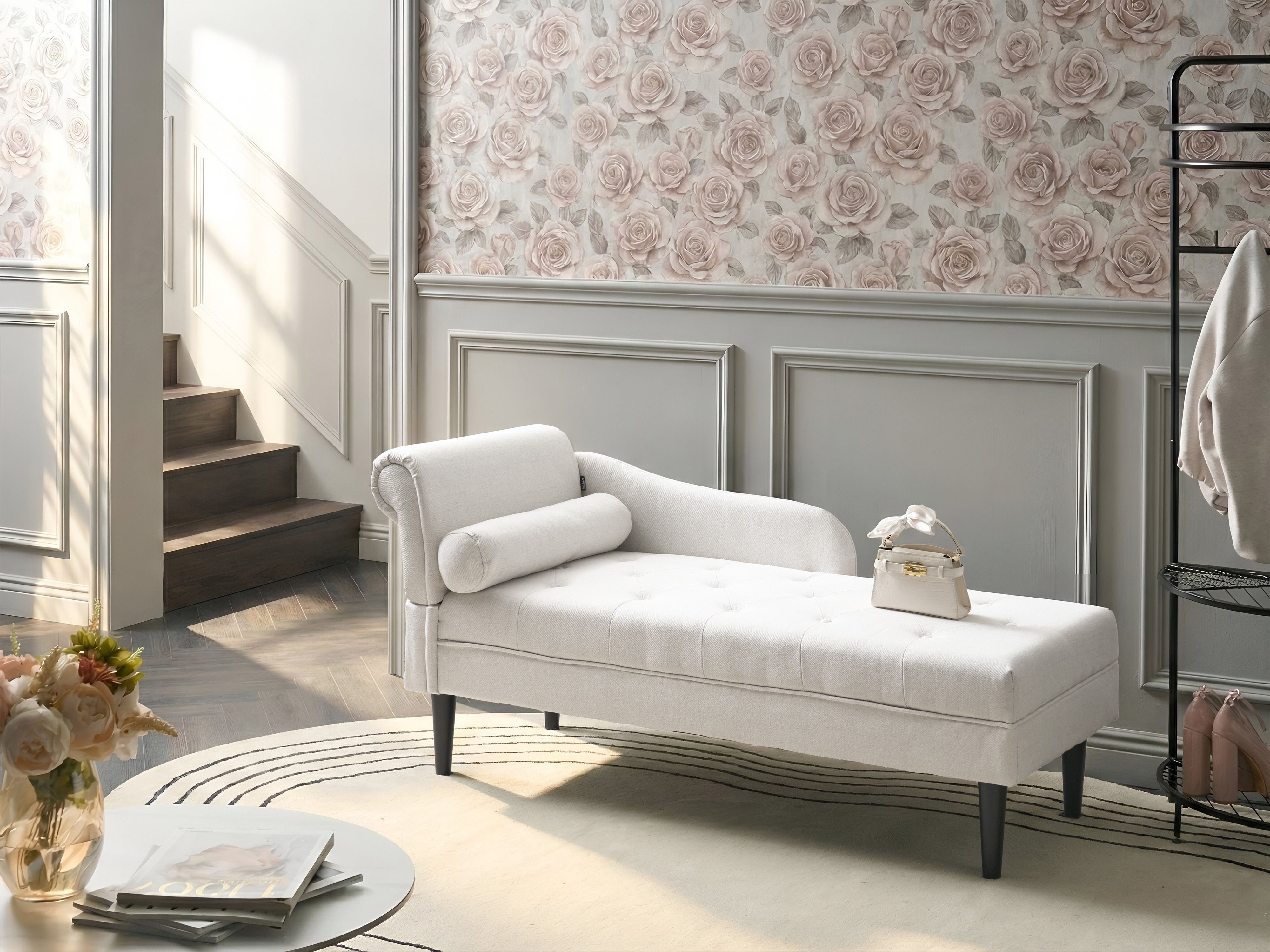 Left-Hand Chaise Lounge YVOIRE Fabric Off-White