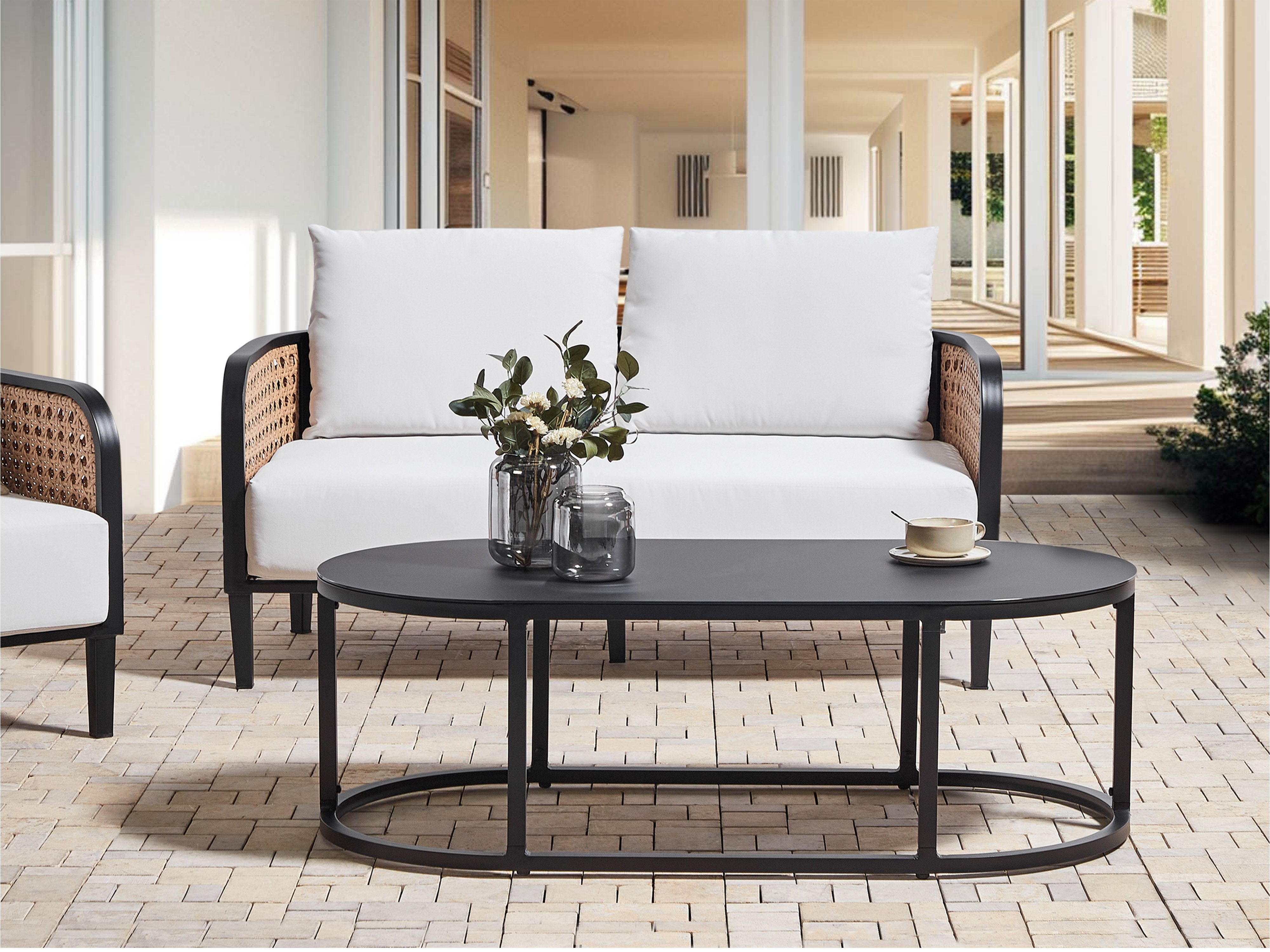 Garden Lounge Set with Table 2 Seater MONTEFALCO Metal White