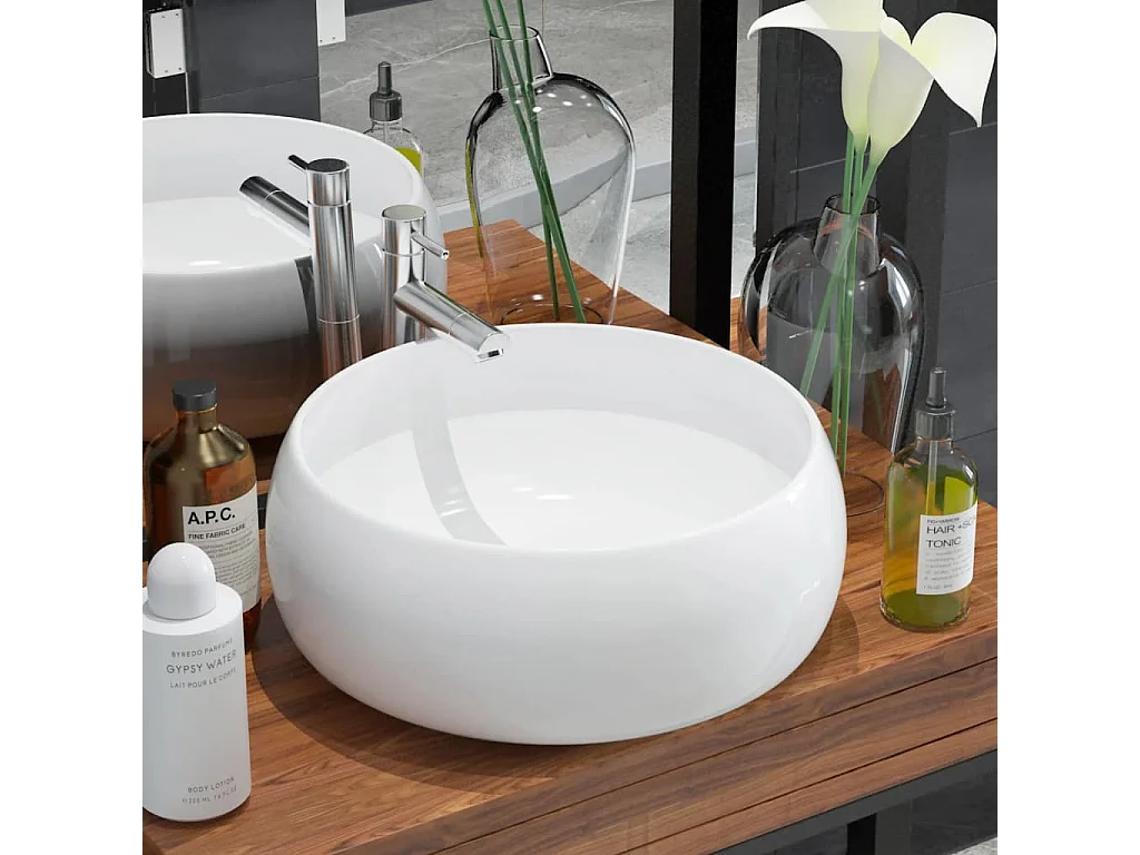 Vasque ronde Céramique Blanc 40 x 15 cm WVGQ1438