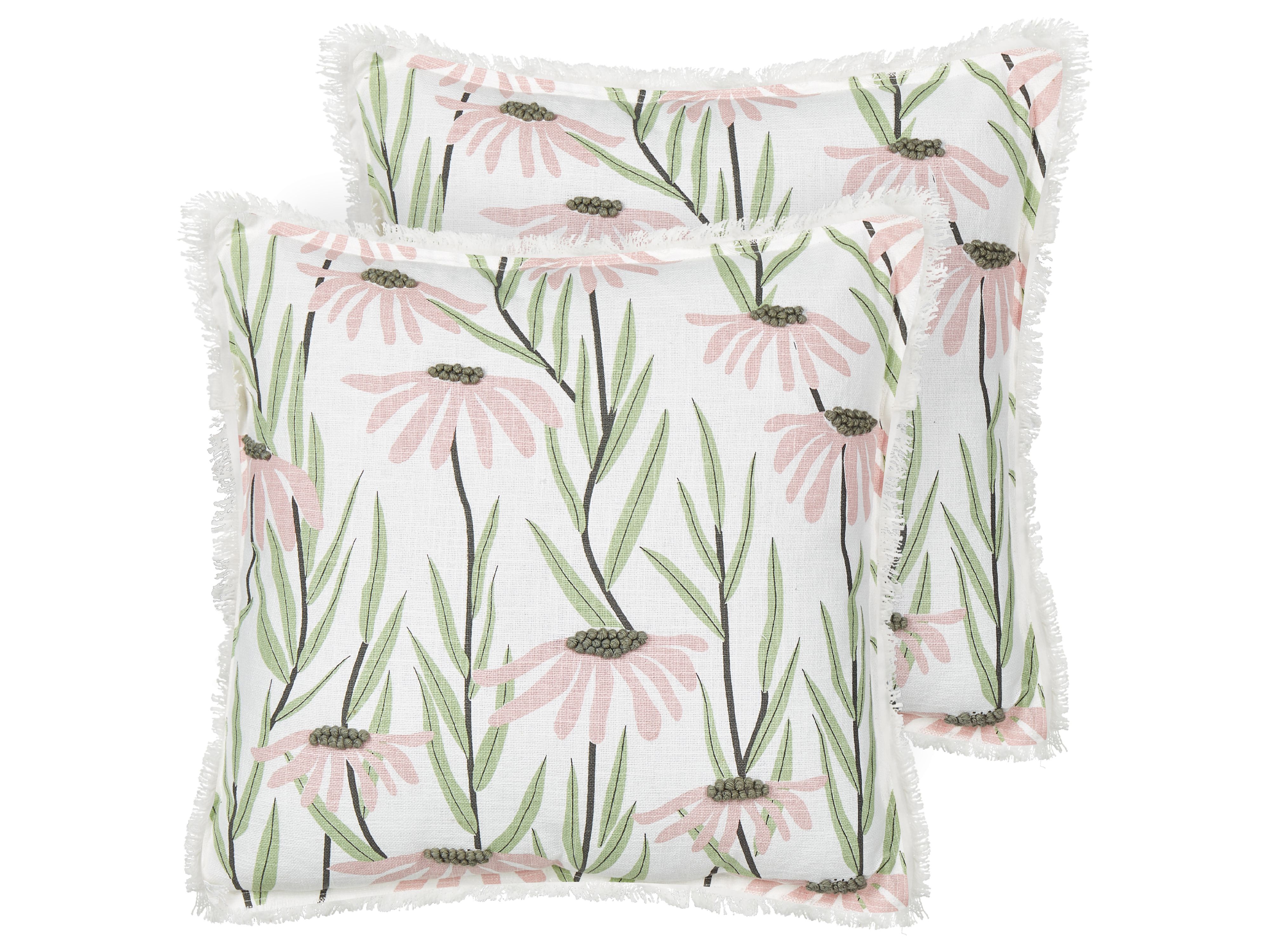 Set of 2 Decorative Cushions GYNURA Cotton 45 x 45 cm Multicolour Floral Pattern