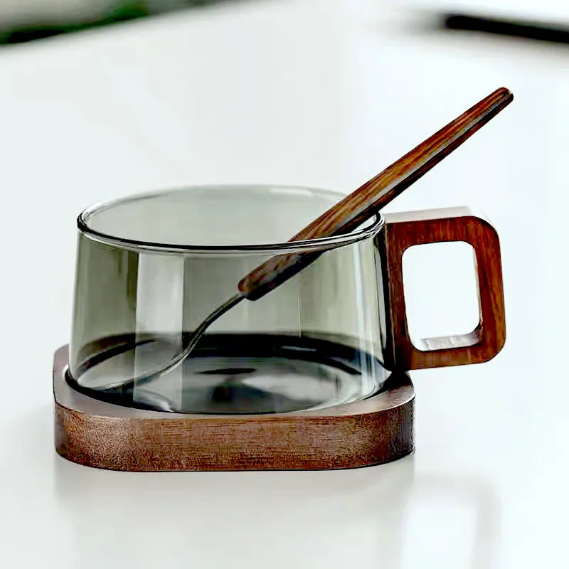 WoodAura – Hoogwaardige Borosilicaat Glazen Mokken met Stijlvolle Houten Details