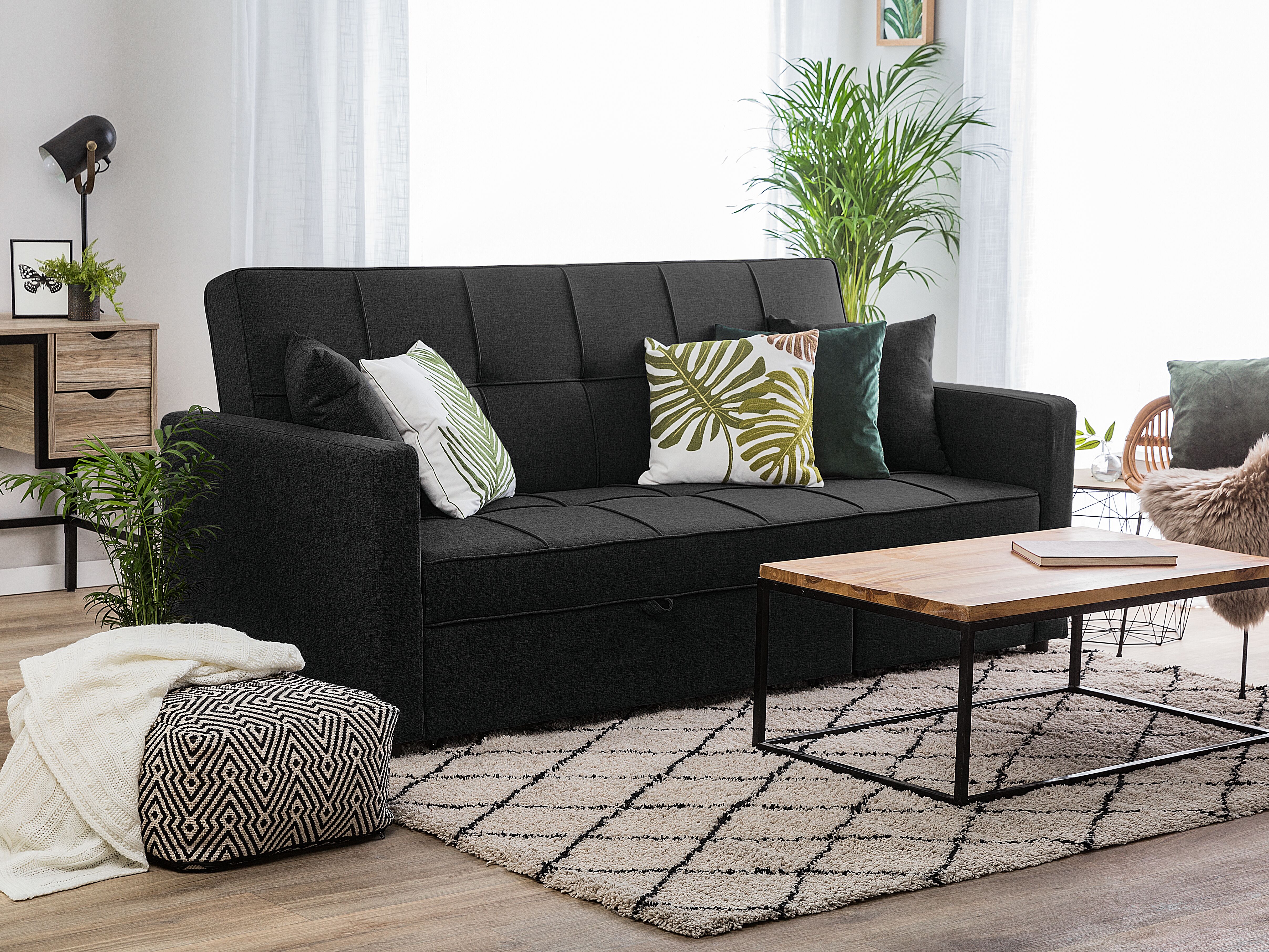 Sofa Bed 3 Seater GLOMMA Fabric Black
