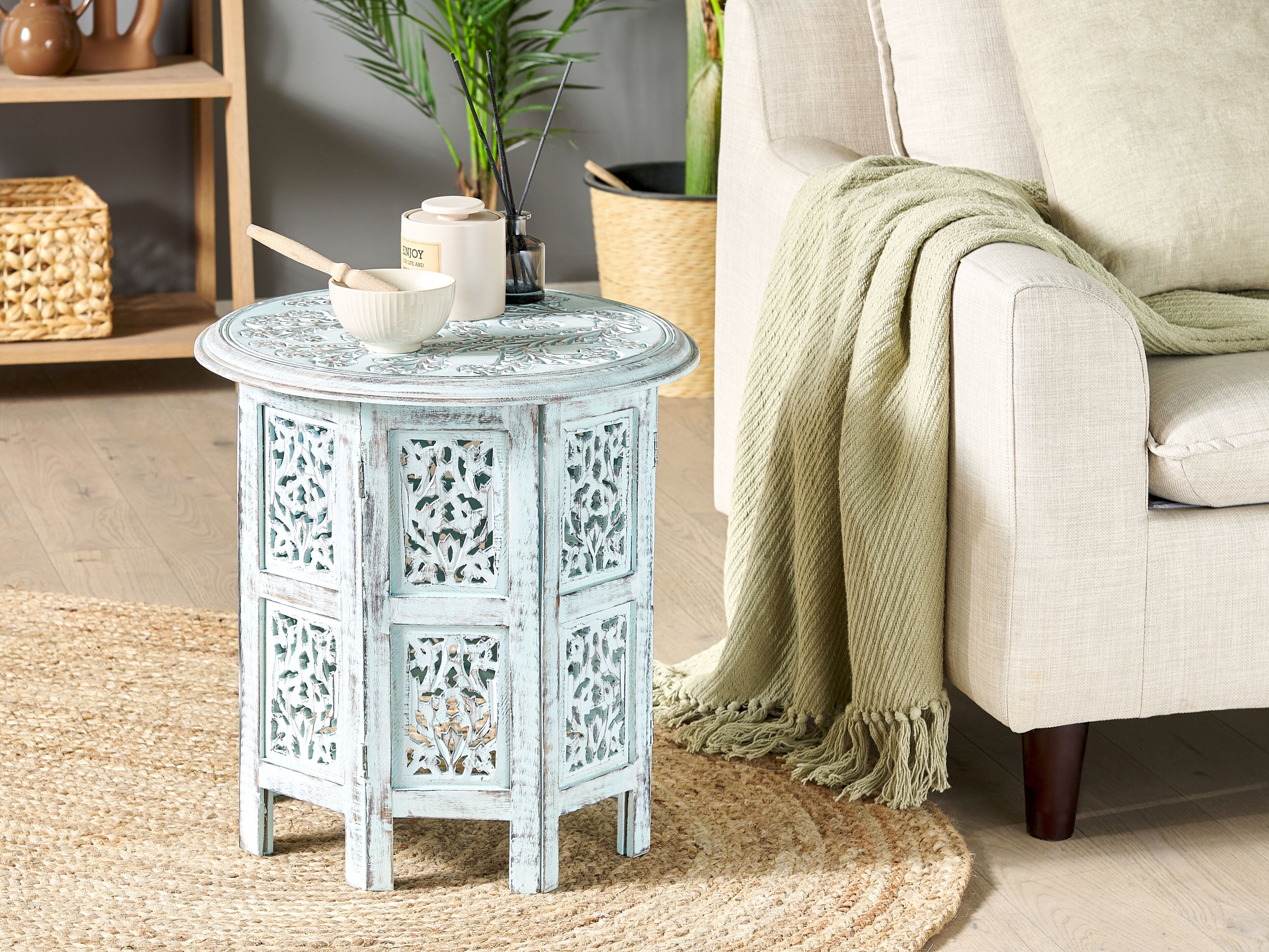 Side Table BORAI Mango Wood Light Blue