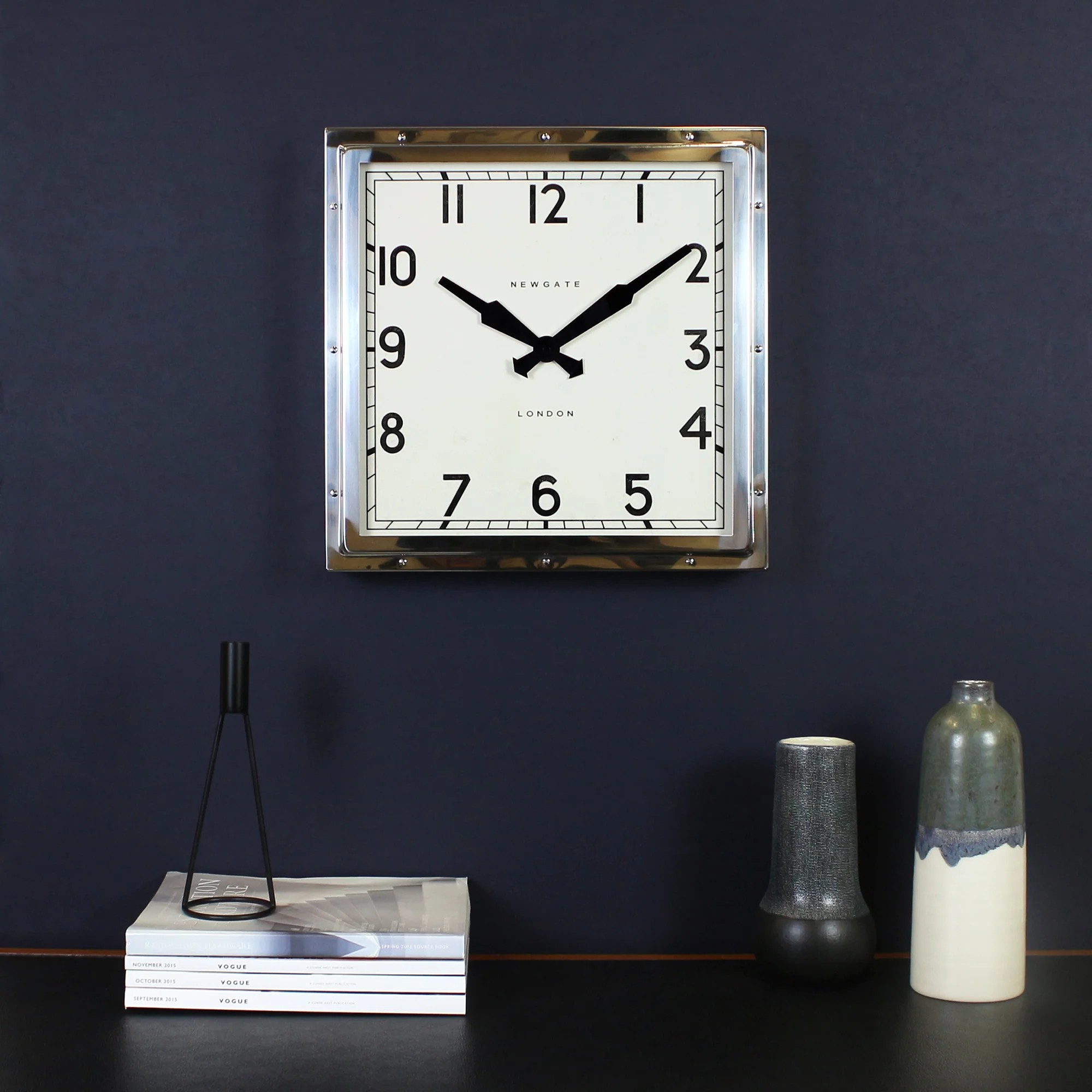 Newgate Quad wall clock in stainless steel
