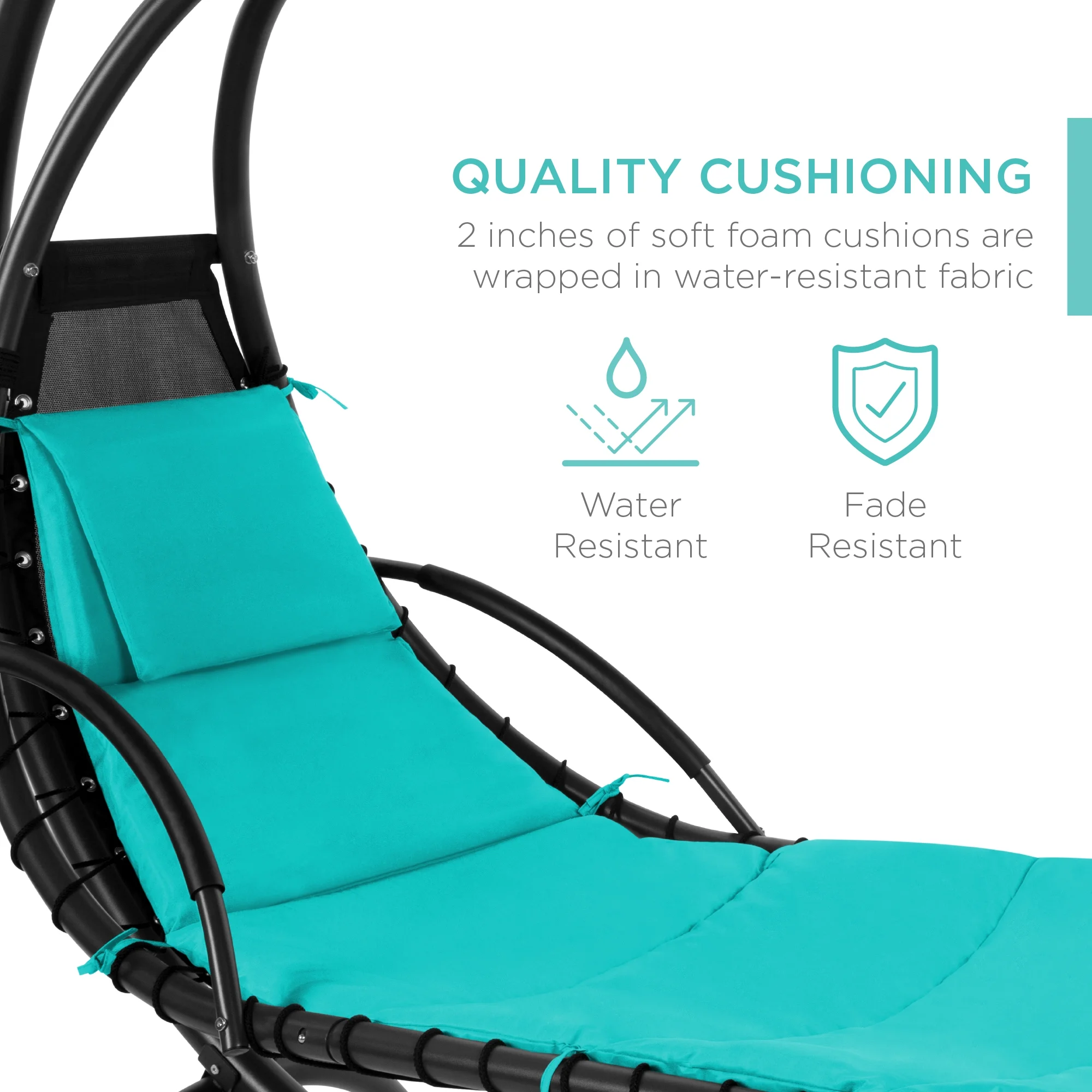 Best Choice Products Hanging Curved Chaise Lounge Chair Swing for Backyard, Patio w/ Pillow, Shade, Stand - Teal - Image 8