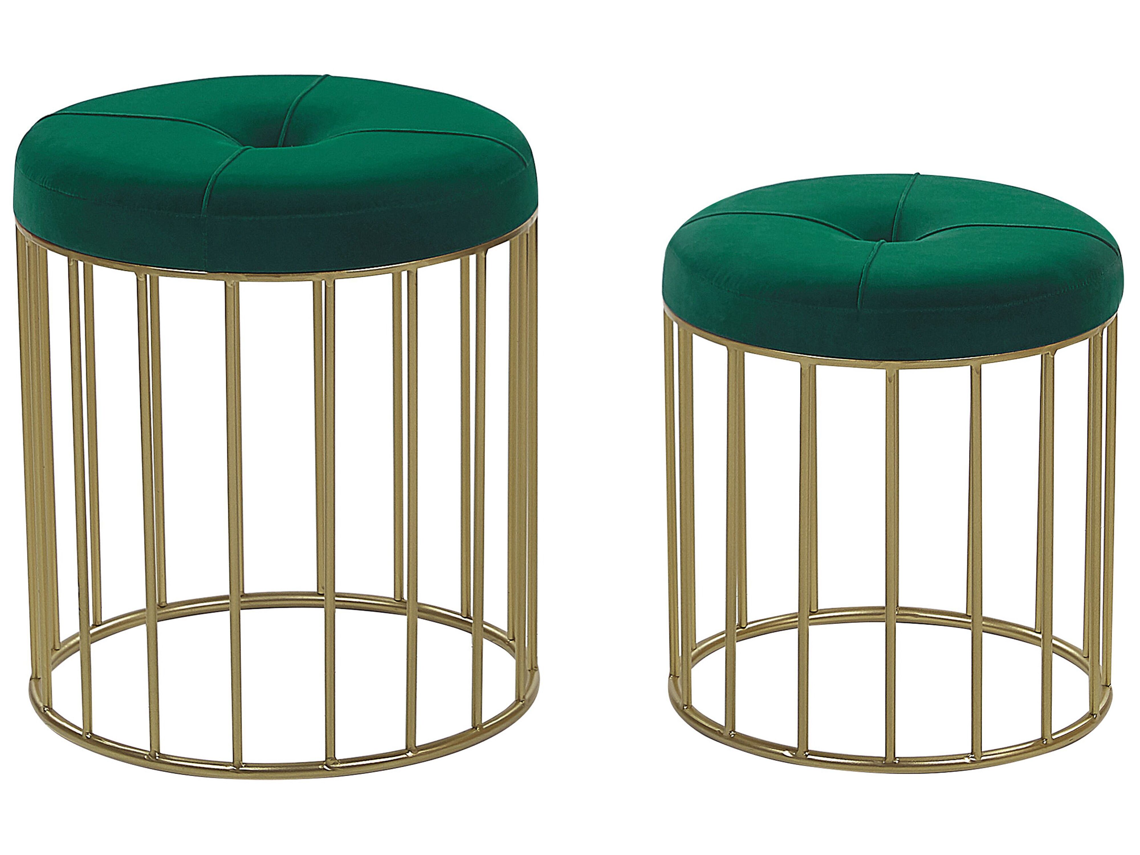 Set of 2 Footstools LUBBOCK Velvet Dark Green