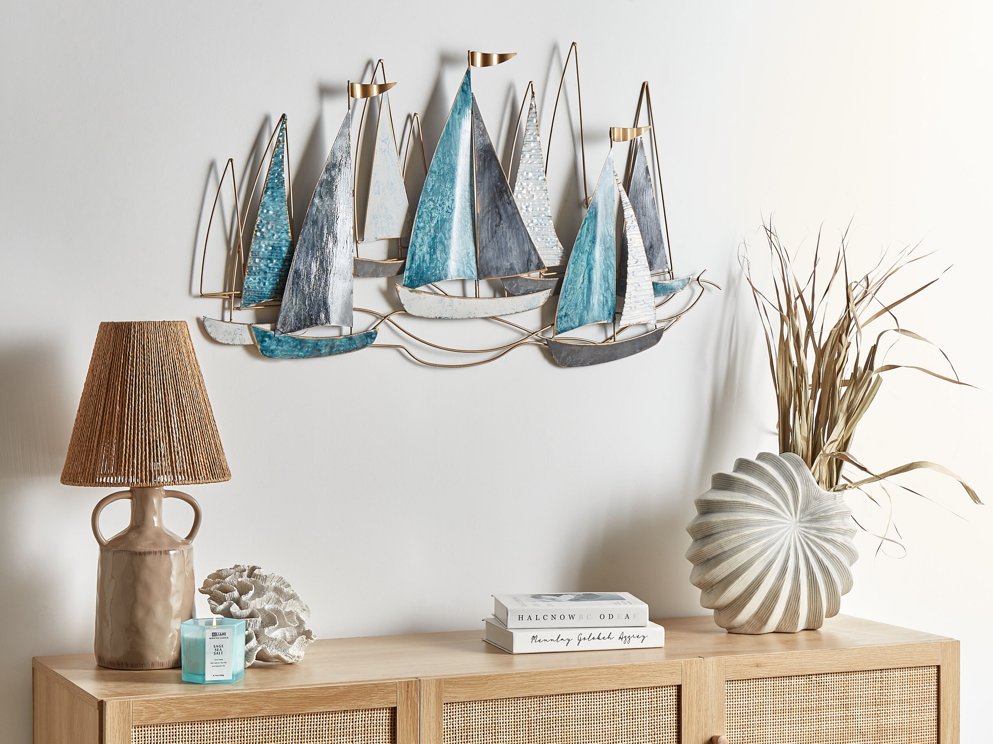 Wall Decor Ship BOHRIUM Metal 50 cm Blue