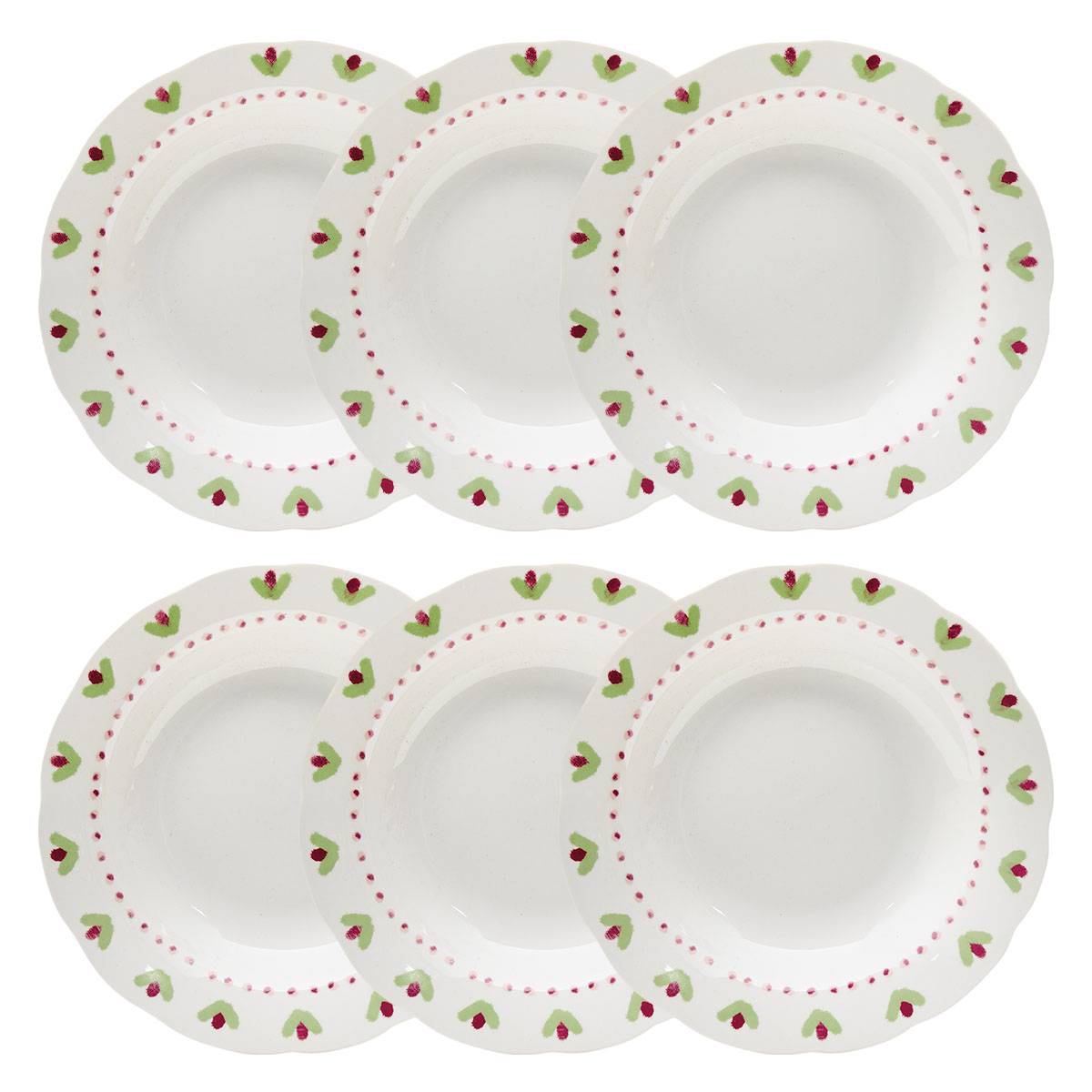 Set of 6 soup plates "Fleur De Rose" porcelain, D.23 cm