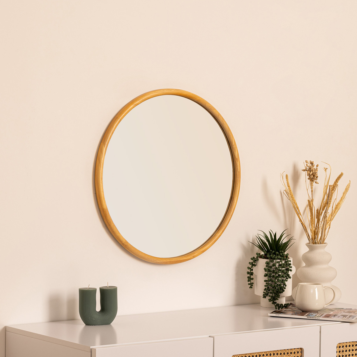 Round mirror "Kim" Wood, D.55 cm