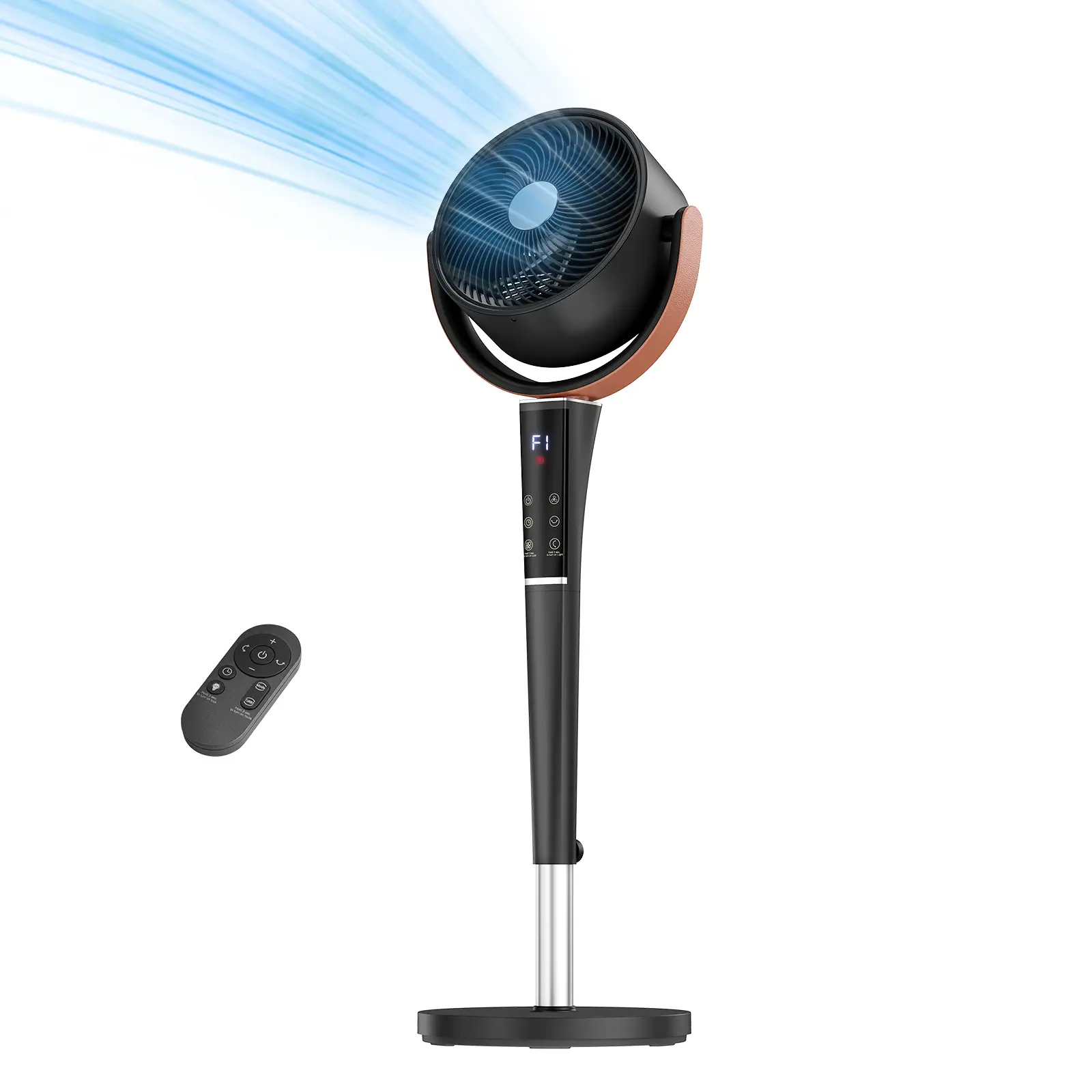 Bedroom Pedestal Fan, Quiet 20dB DC Air Circulator, 15 Speeds 5 Modes, 120° Oscillation, 12H Timer, 1050CFM Airflow, 37-45