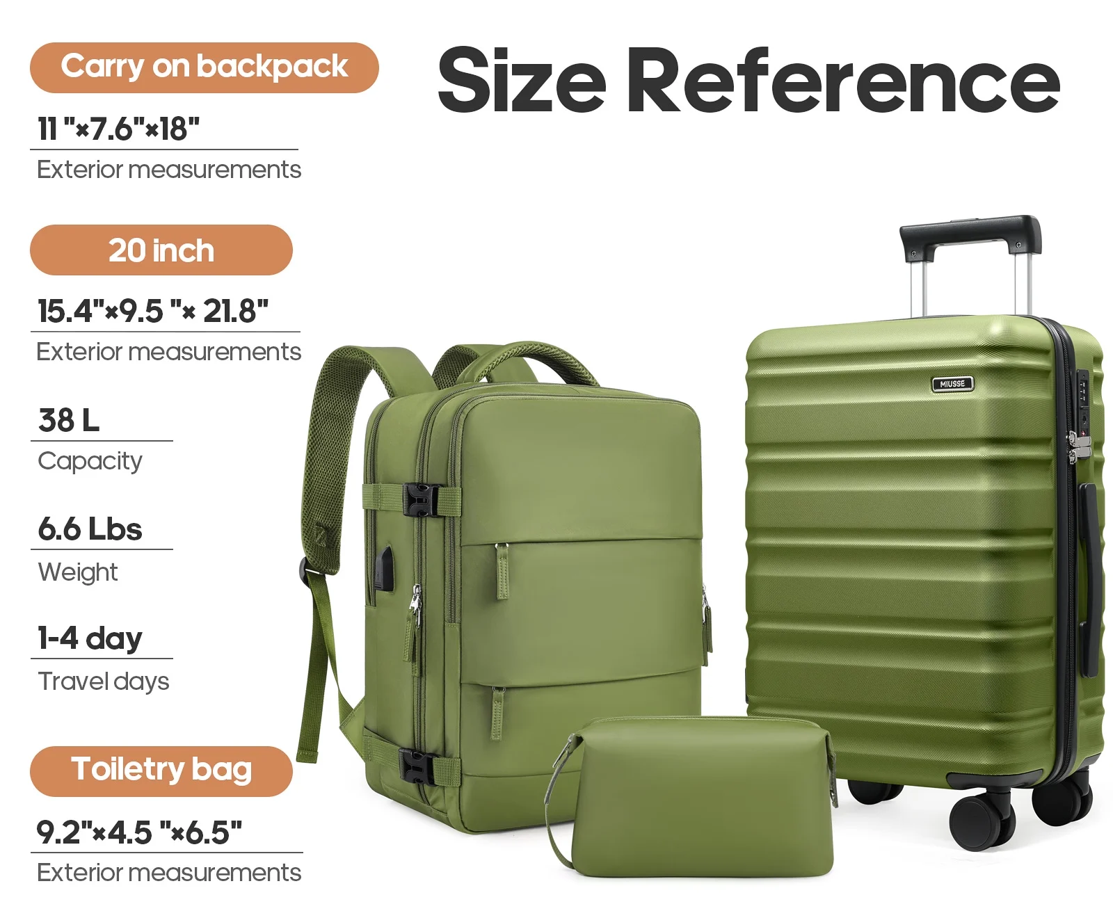 MIUSSE Luggage Sets 3 Piece, 20 Inch Carry On Luggage with Wheels, 100% PC Hardshell Suitcase with TSA Lock, Carry On Suitcases Airline Approved With Travel Backpack for Men Women - Image 20