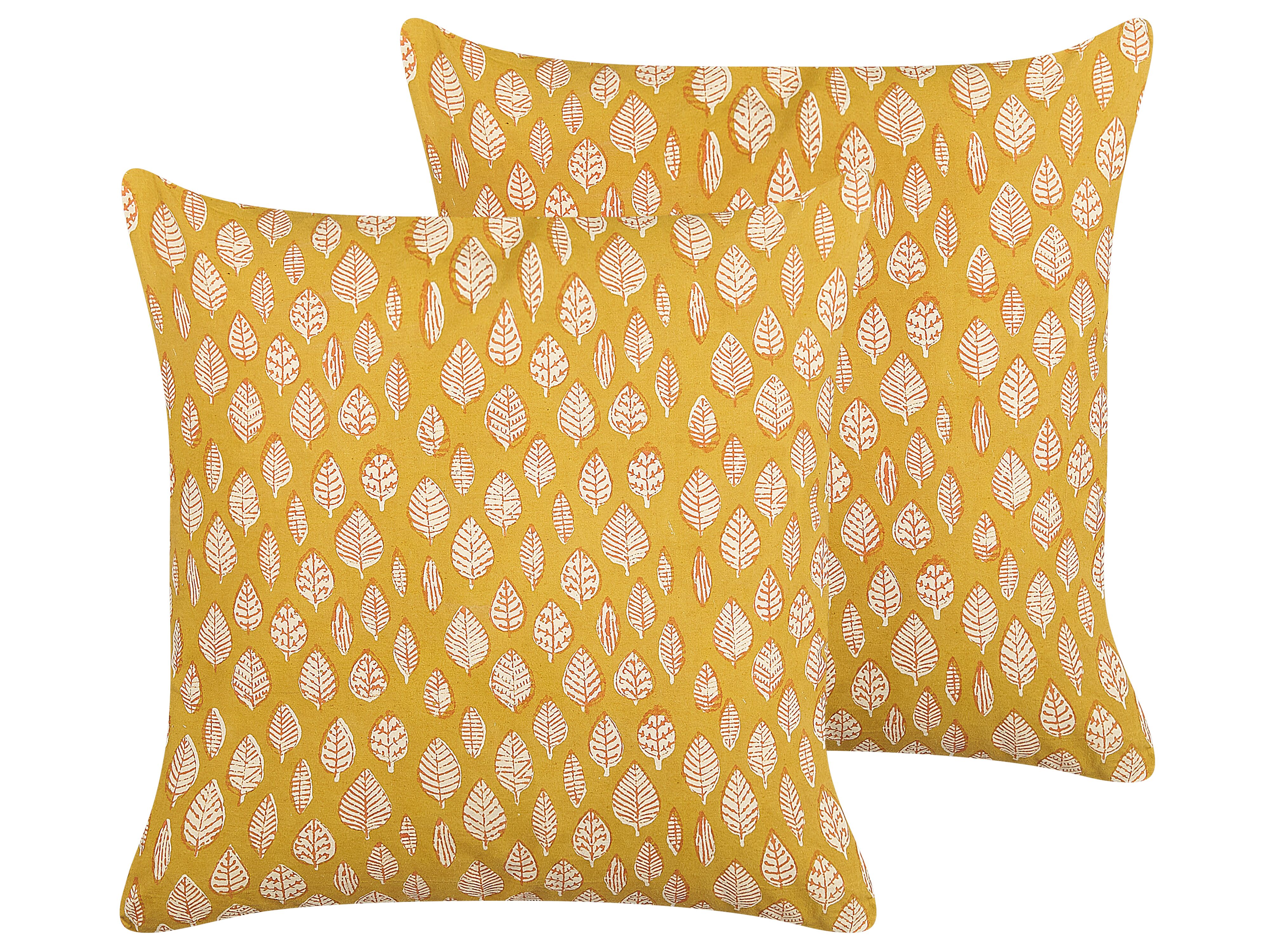 Set of 2 Decorative Cushions GINNALA Cotton 45 x 45 cm Yellow Plant Pattern