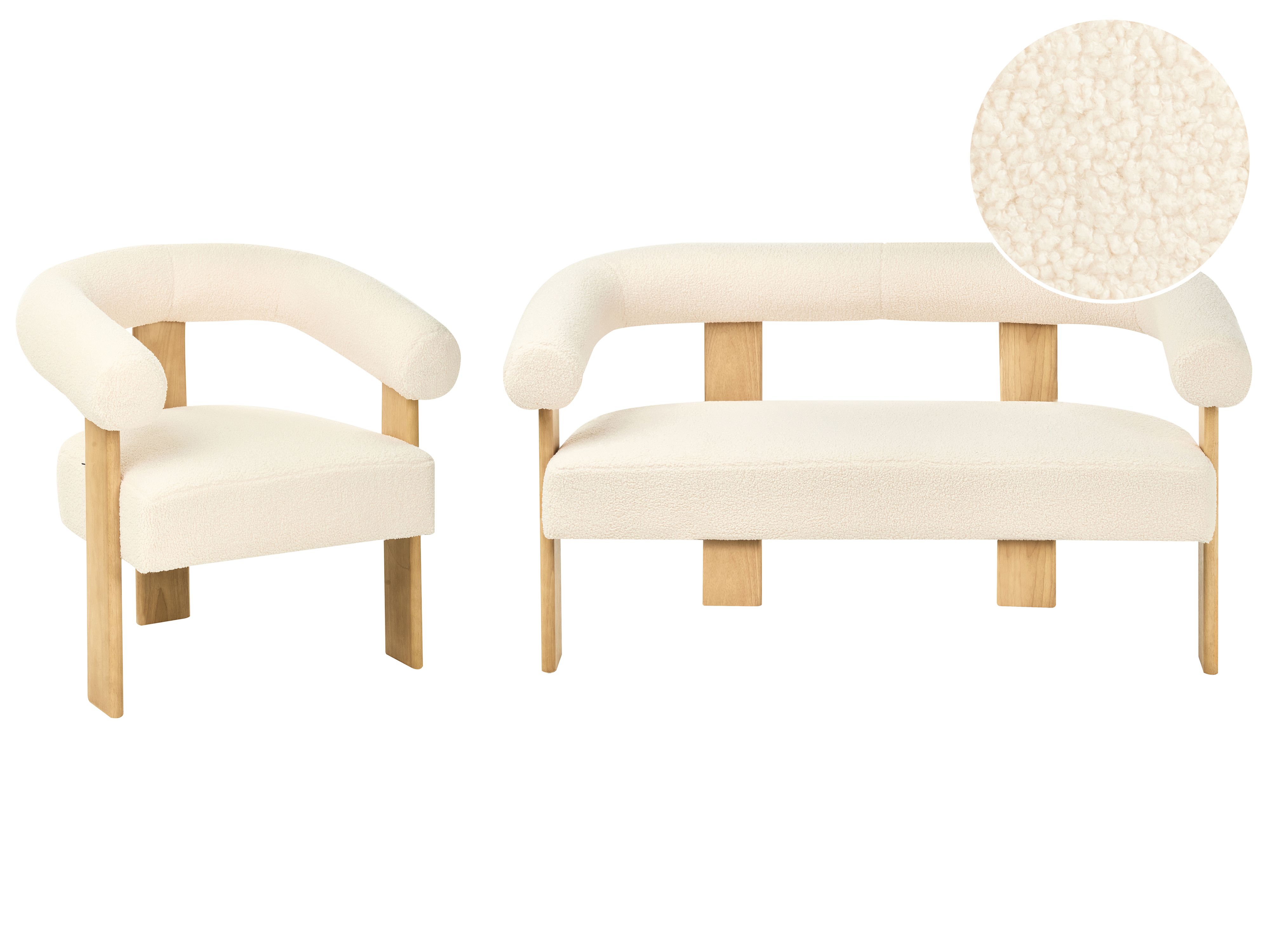 Living Room Set ILBRO Boucle Off-White/ Light Brown