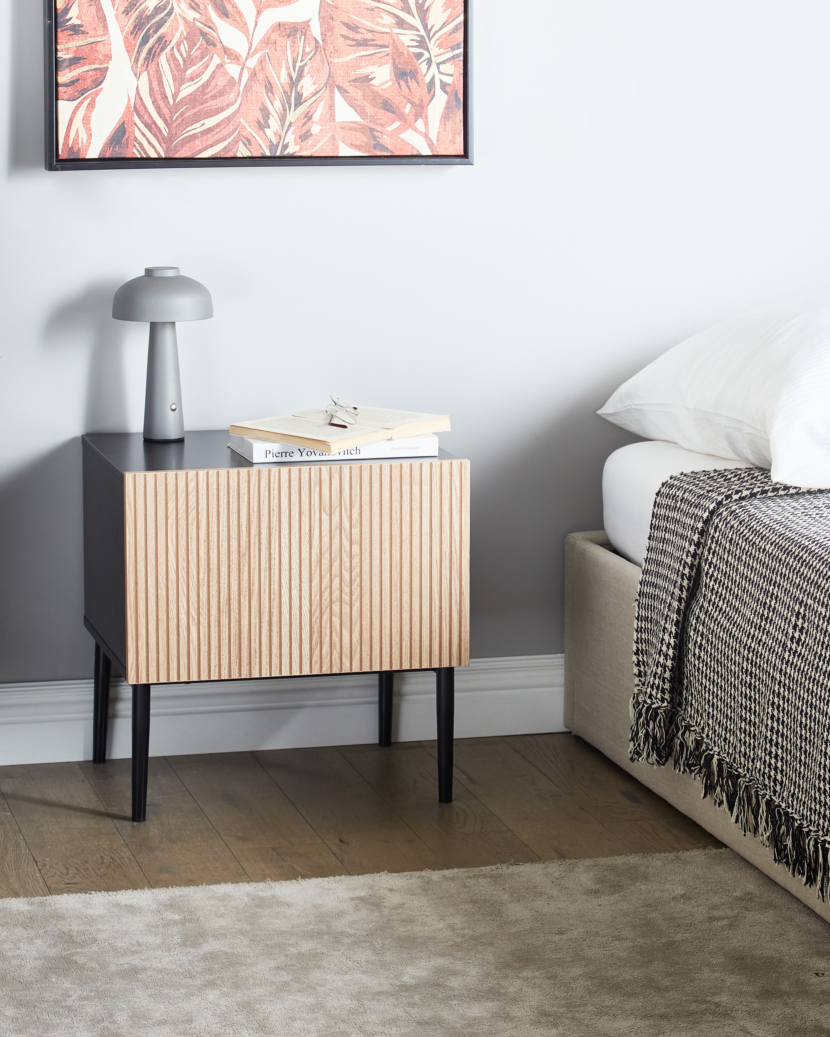 Bedside Table BLYTHE Natural Ash Wood Black