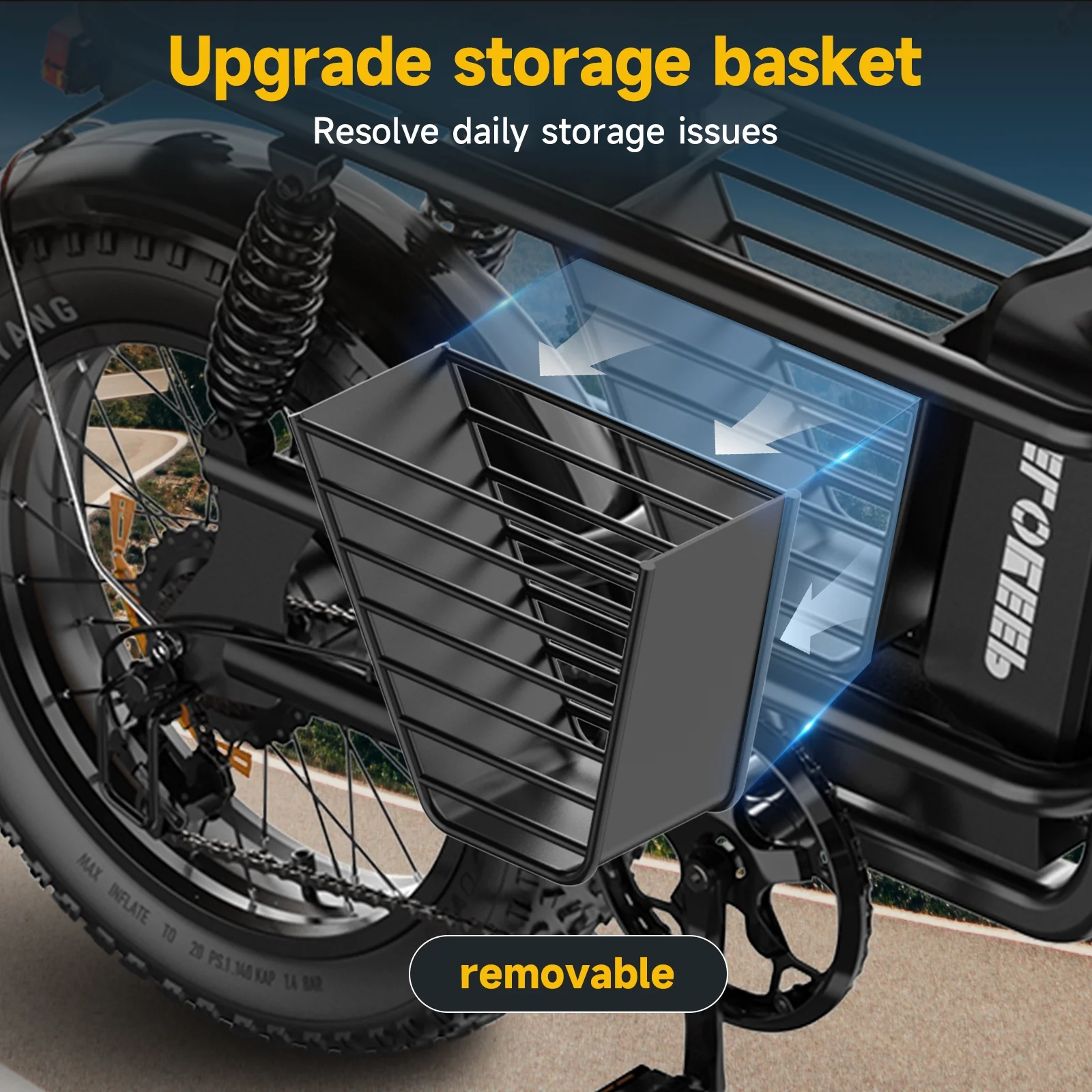 1500W Peak Electric Bike for Adults, 20" Fat Tire E-Bike, 48V 15Ah Battery, 7-Speed E-Mountain Bike with Storage Rack, UL2849 - Image 12