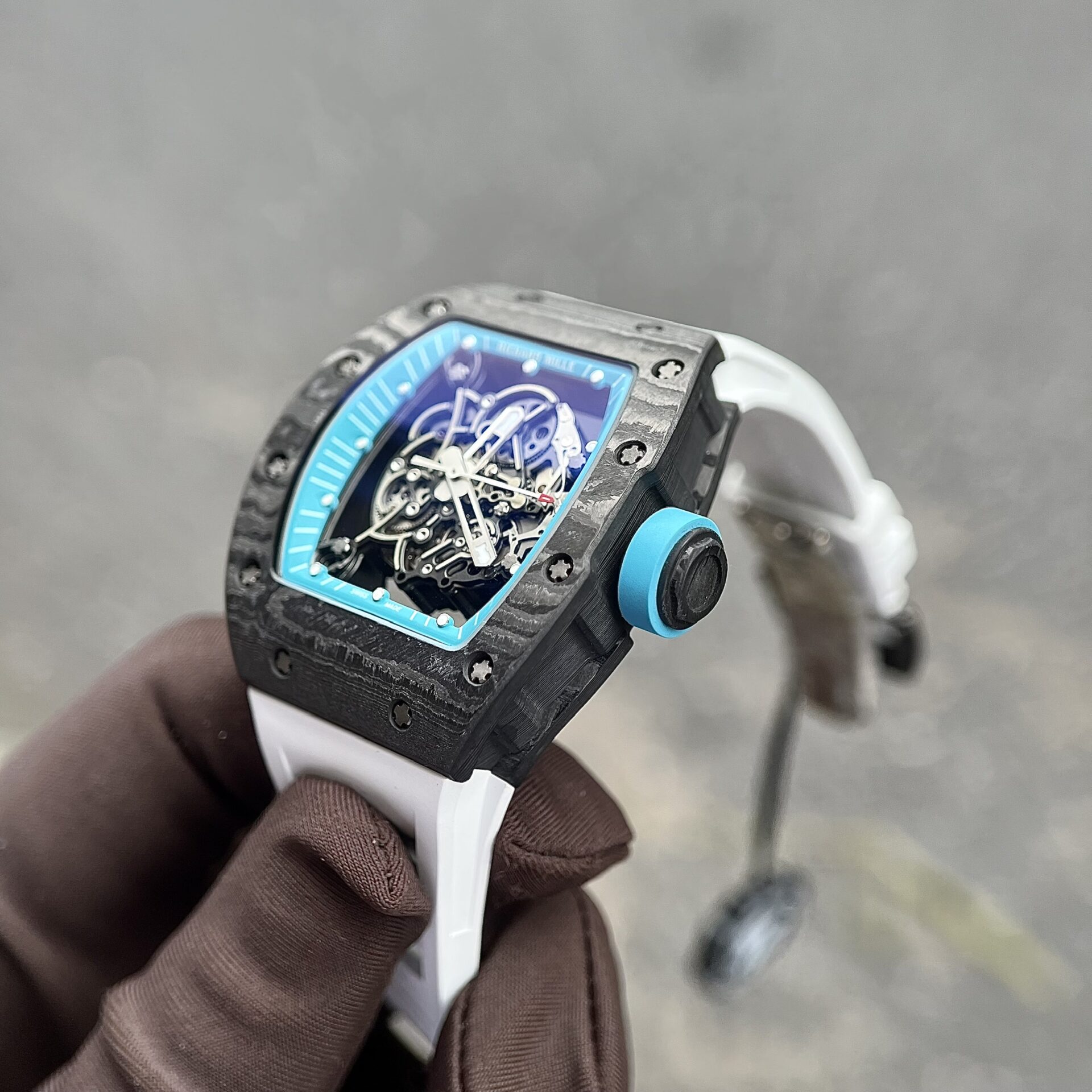 Richard Mille RM055 Full Carbon White Rubber Strap Replica 1:1 Watch 45mm - Top club