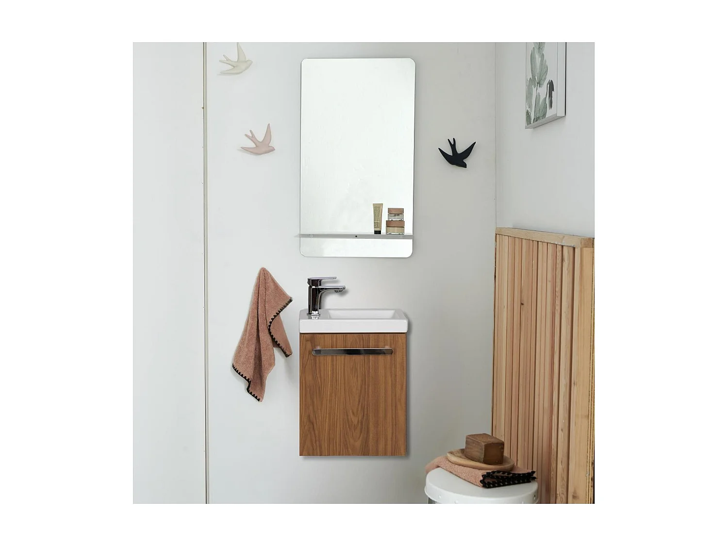 Ensemble lave-mains suspendu NEVADA avec miroir tablette