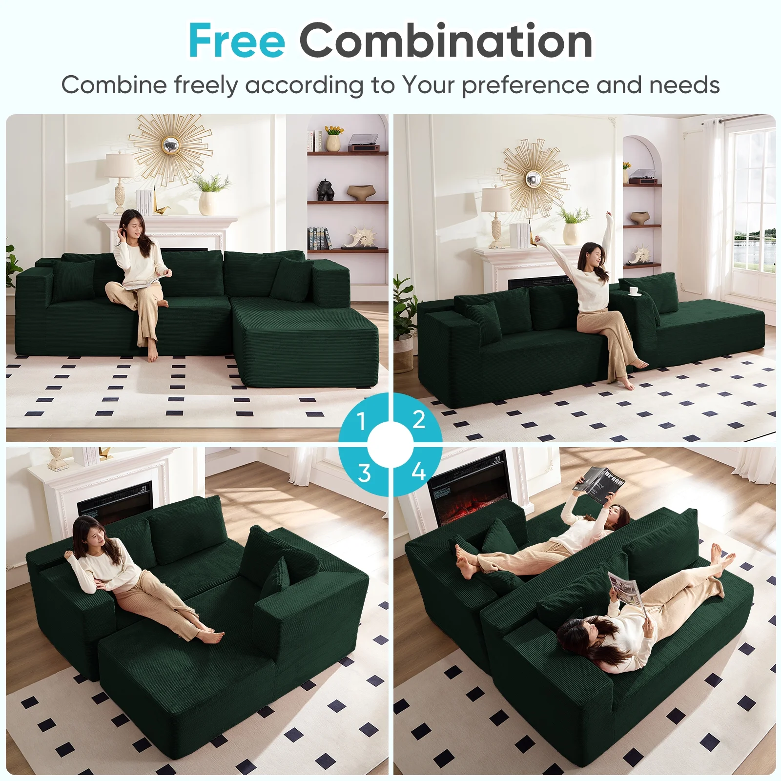 ZAFLY 106" Cloud Sectional Couch with Chaise, No Assembly Required L Shaped Sleeper Sofa, Oversized Deep Seat Modular Couches and Sofas for Living Room - Right, Black - Image 34